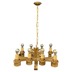 Italian Renaissance Style Gilt Iron Chandelier Tole Toleware, Vintage, 1960s