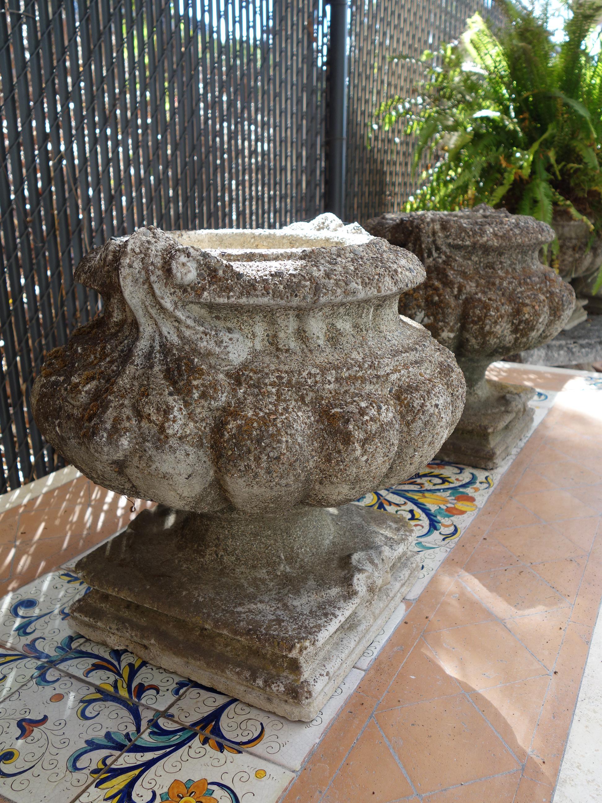 Italian Renaissance Style Grisaglia Cast Stone Bacellati Vessel Planters 2 Pairs 5