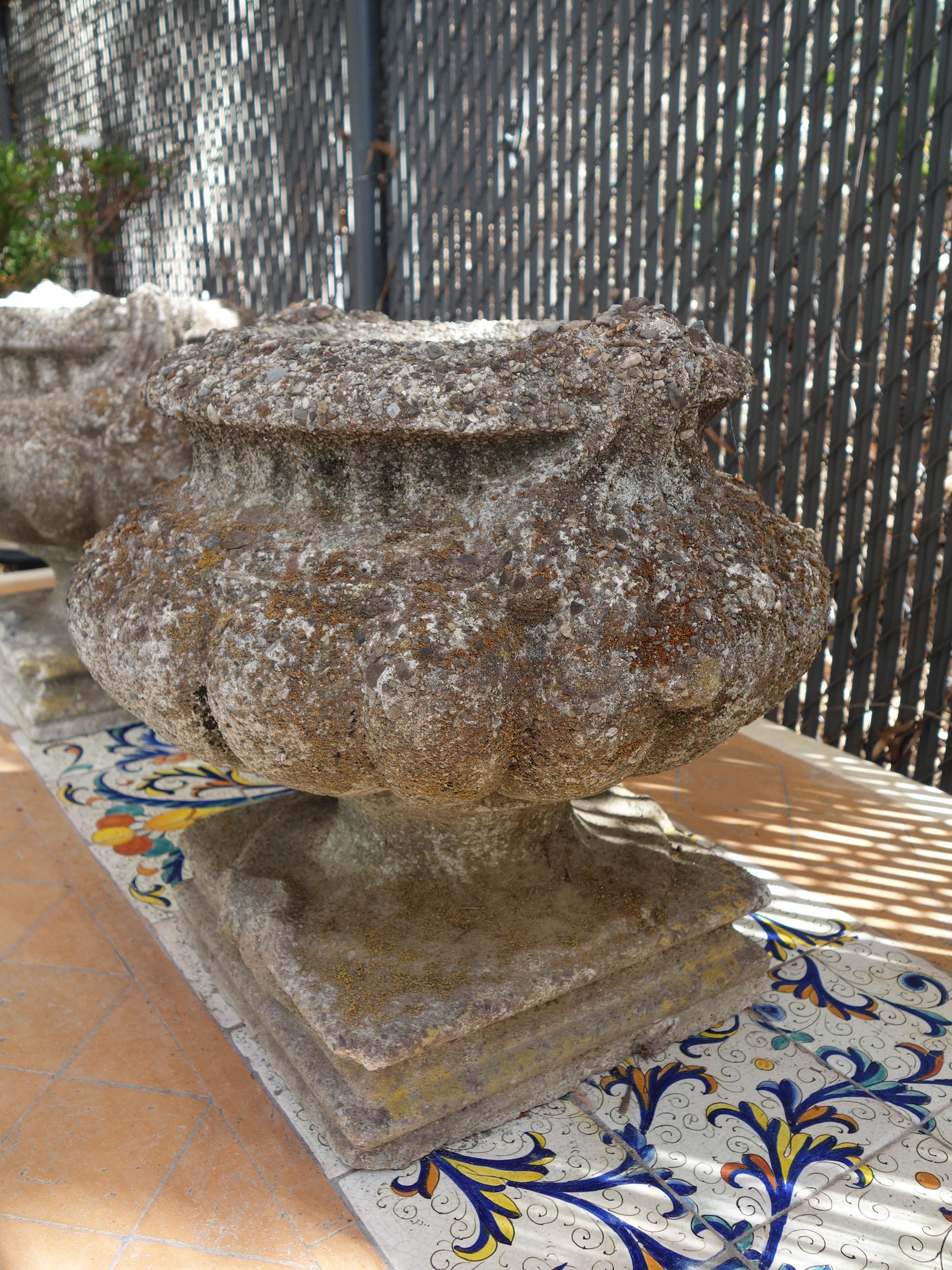 Italian Renaissance Style Grisaglia Cast Stone Bacellati Vessel Planters 2 Pairs 6