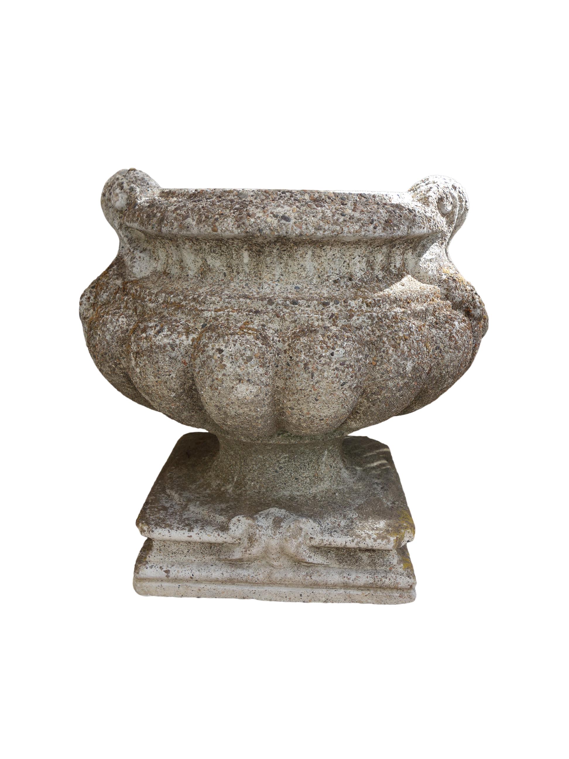 20th Century Italian Renaissance Style Grisaglia Cast Stone Bacellati Vessel Planters 2 Pairs