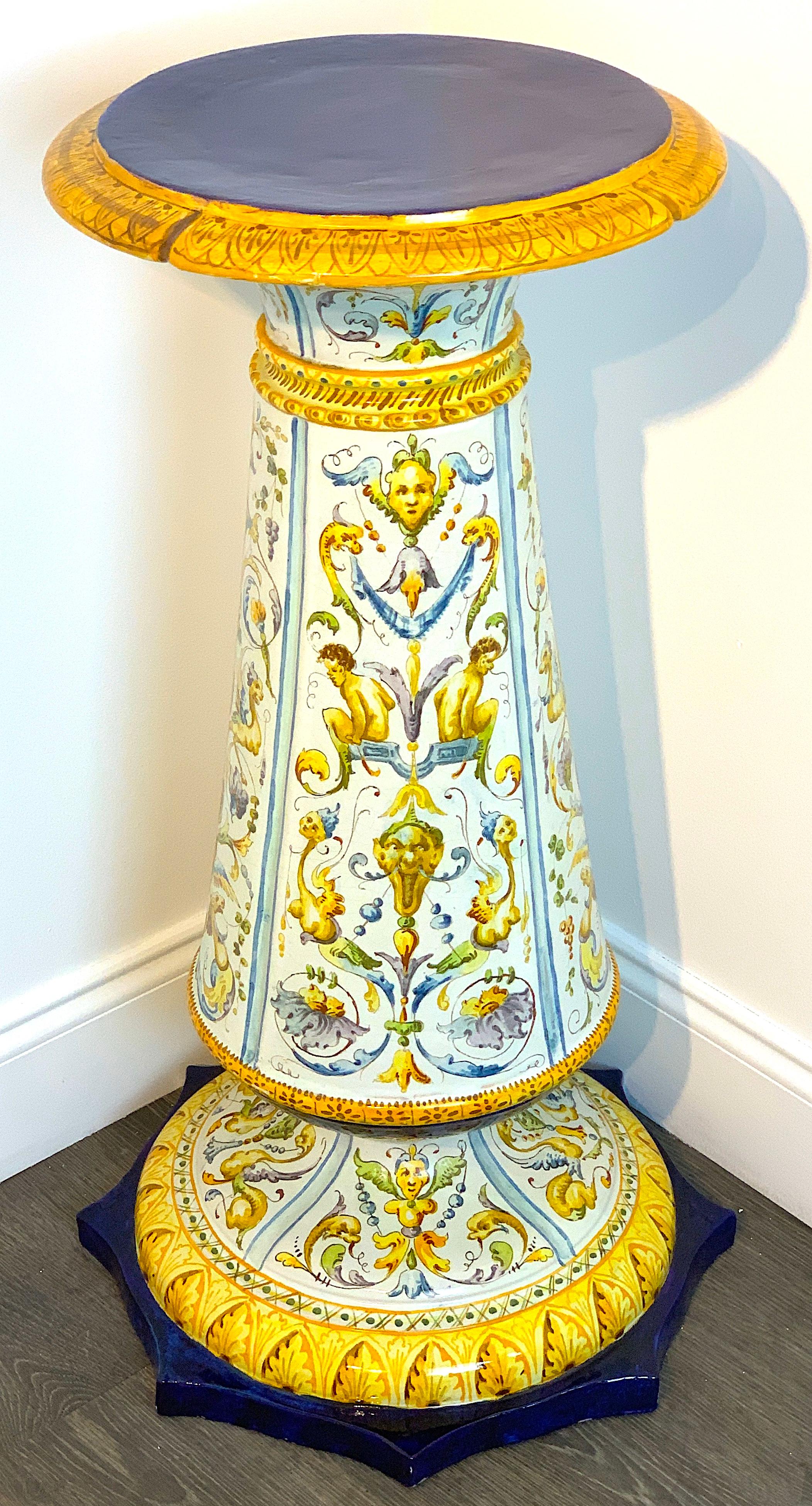 Italian Renaissance Style Majolica Pedestal by Achille Mollica For Sale 3