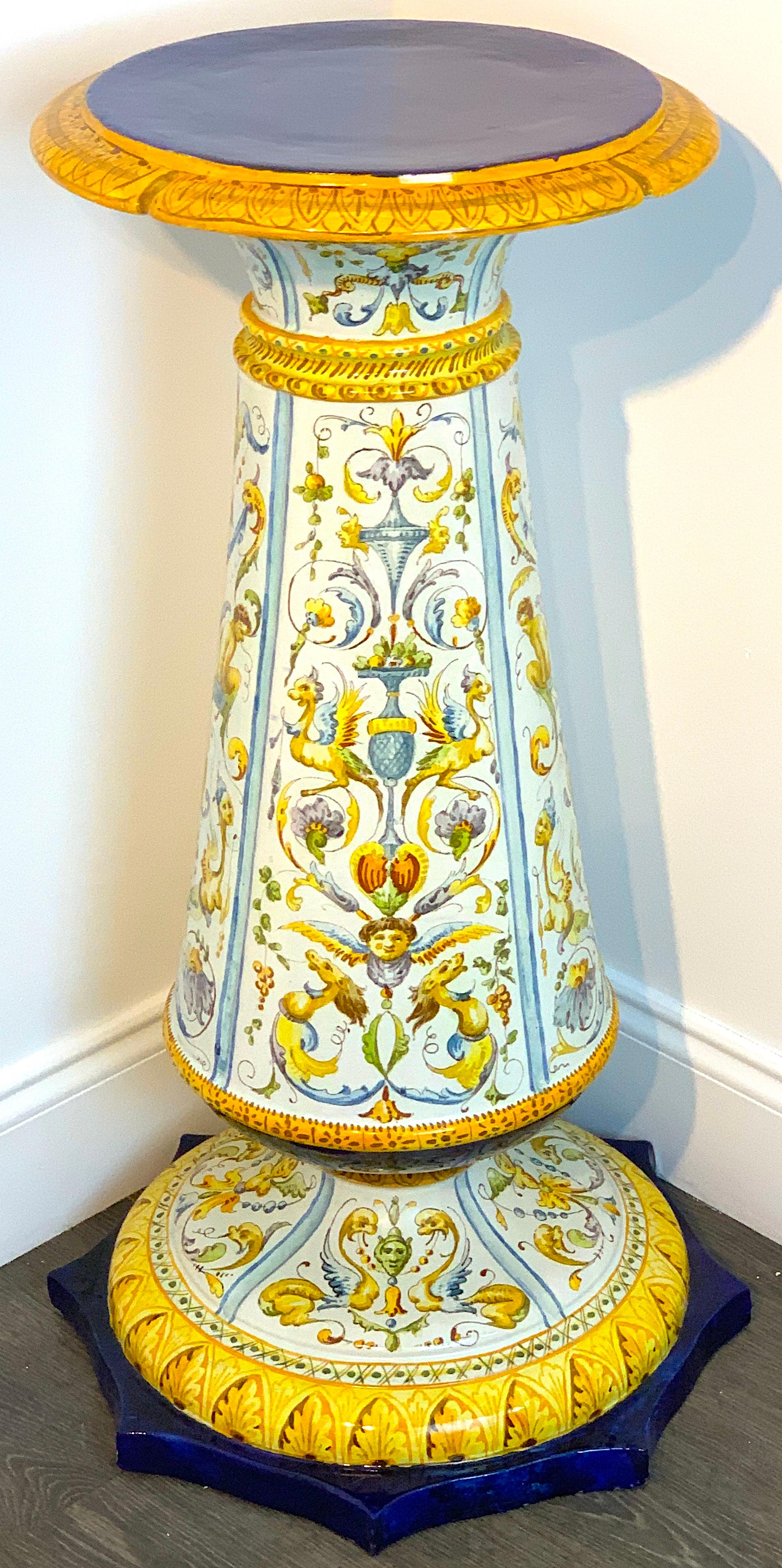 Italian Renaissance Style Majolica Pedestal by Achille Mollica For Sale 1