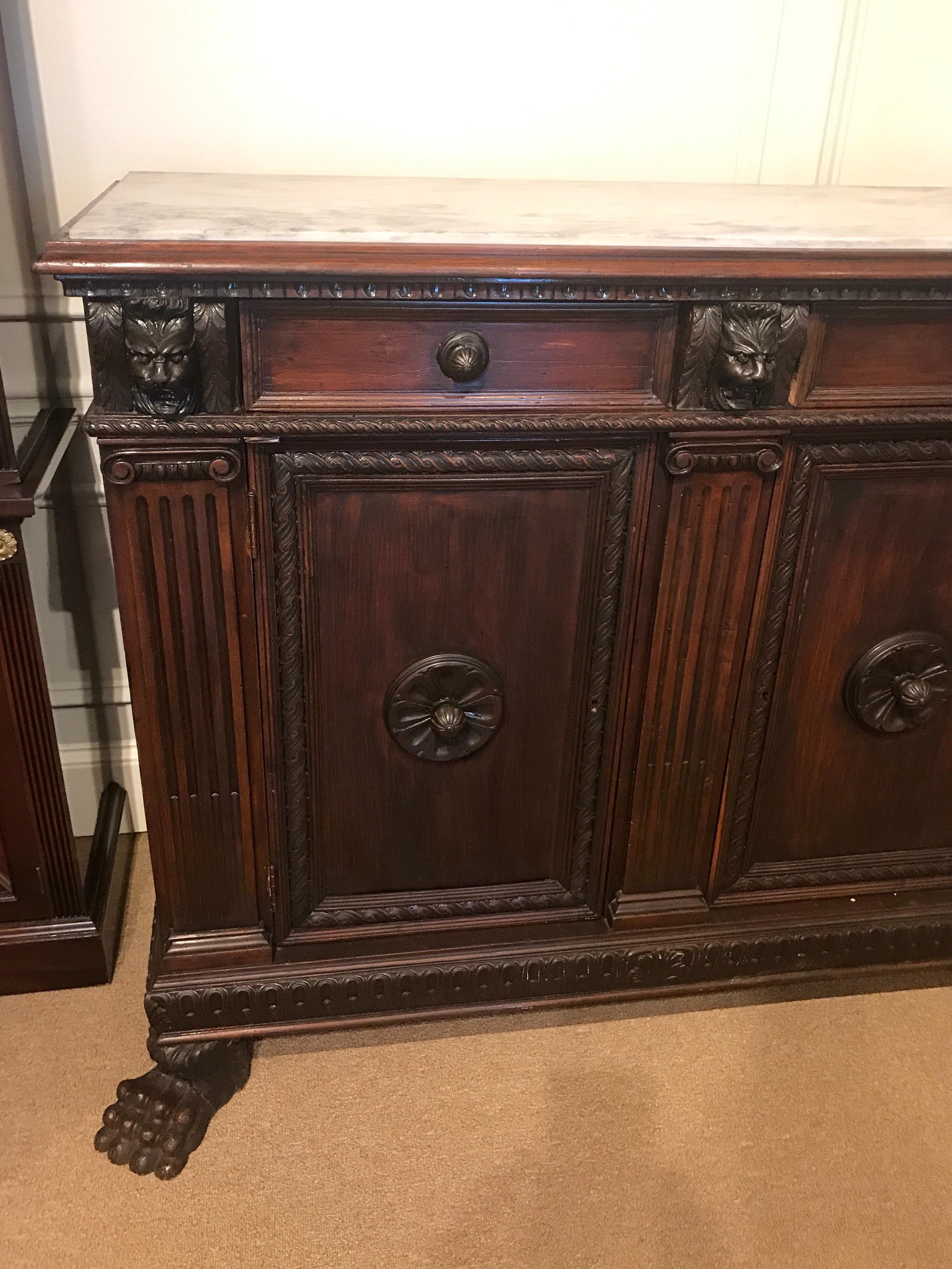 Antique Italian Baroque Style Marble Top Credenza 4