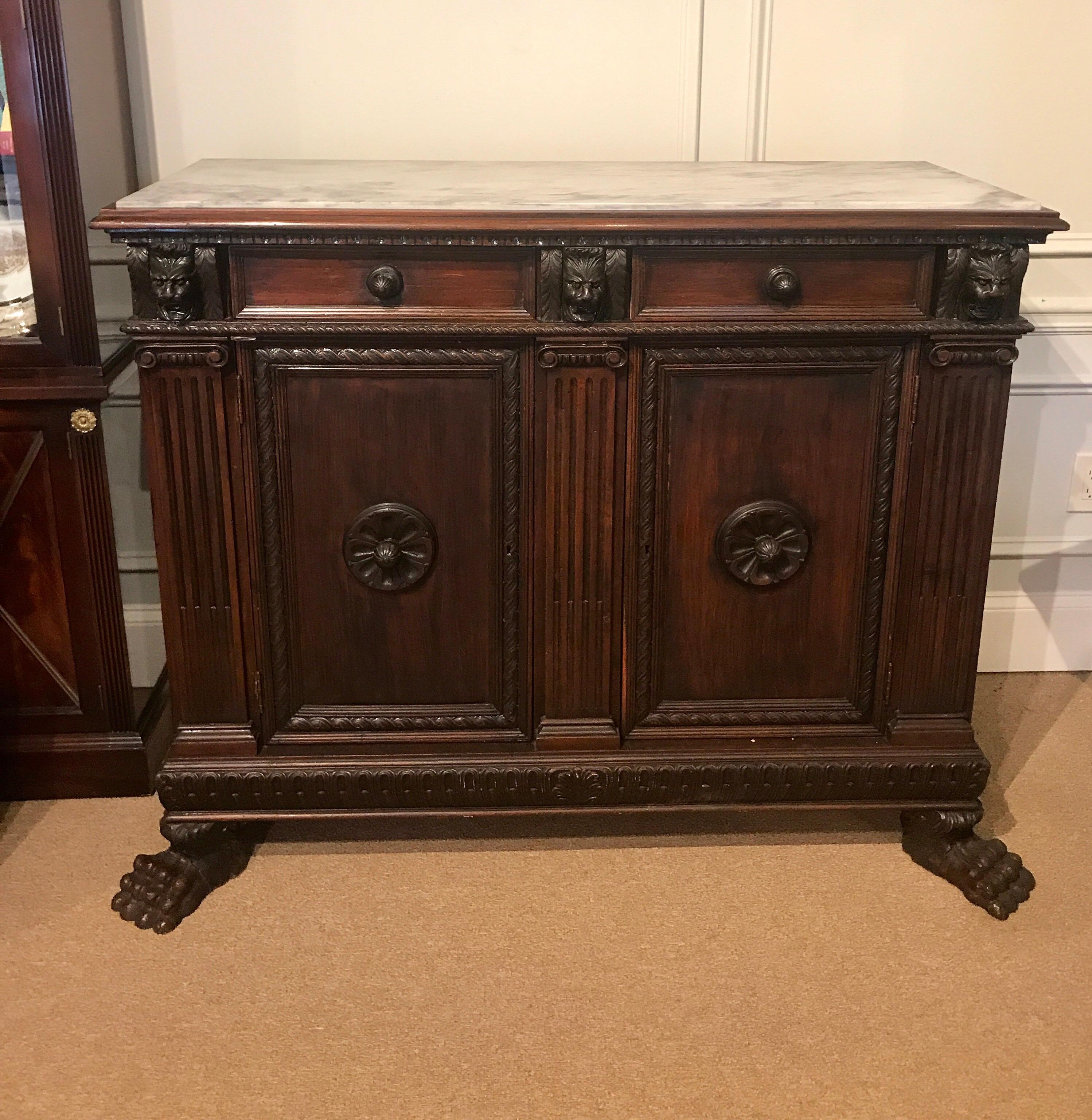 Antique Italian Baroque Style Marble Top Credenza  In Good Condition In Atlanta, GA