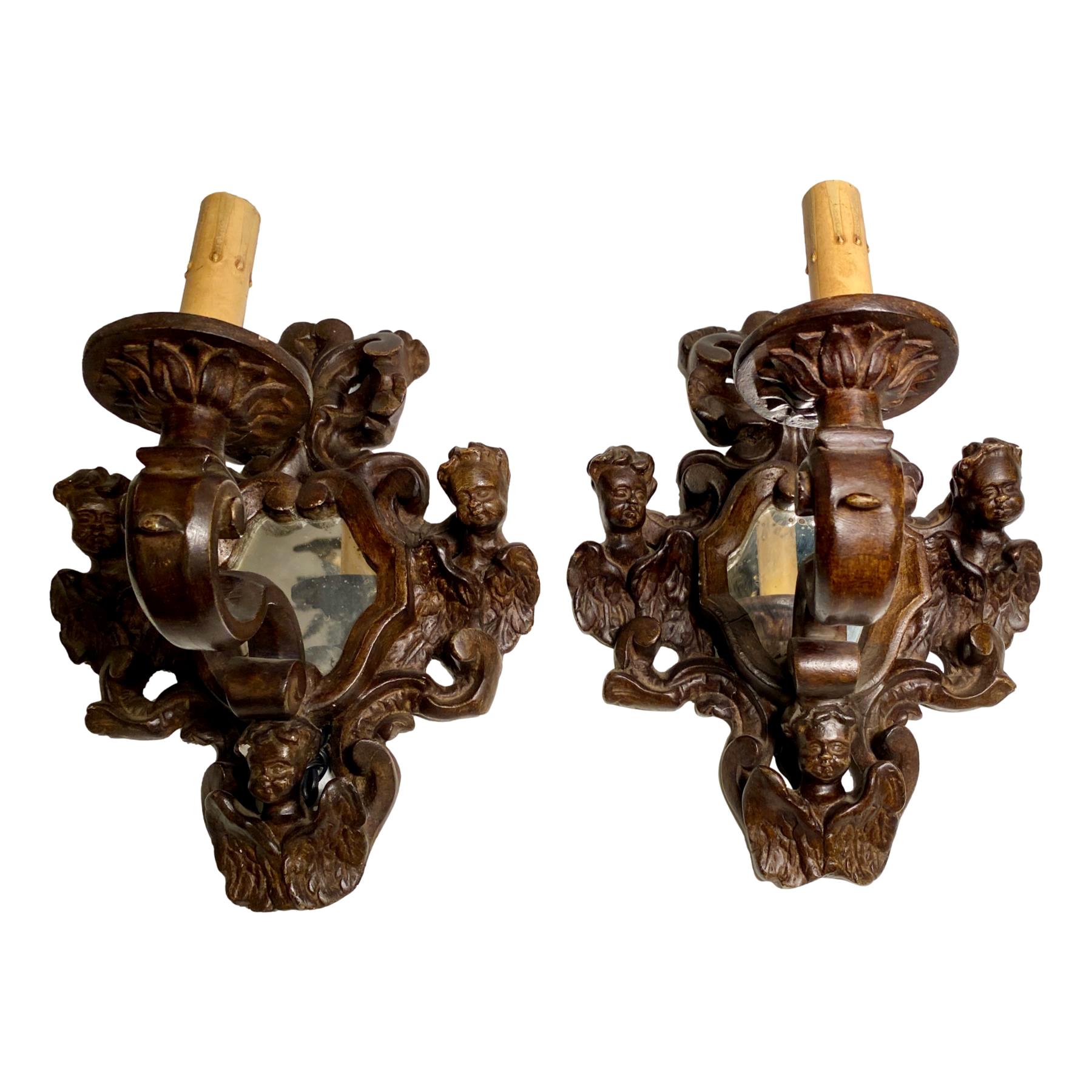 Italian Renaissance Style Mirrored Sconces For Sale