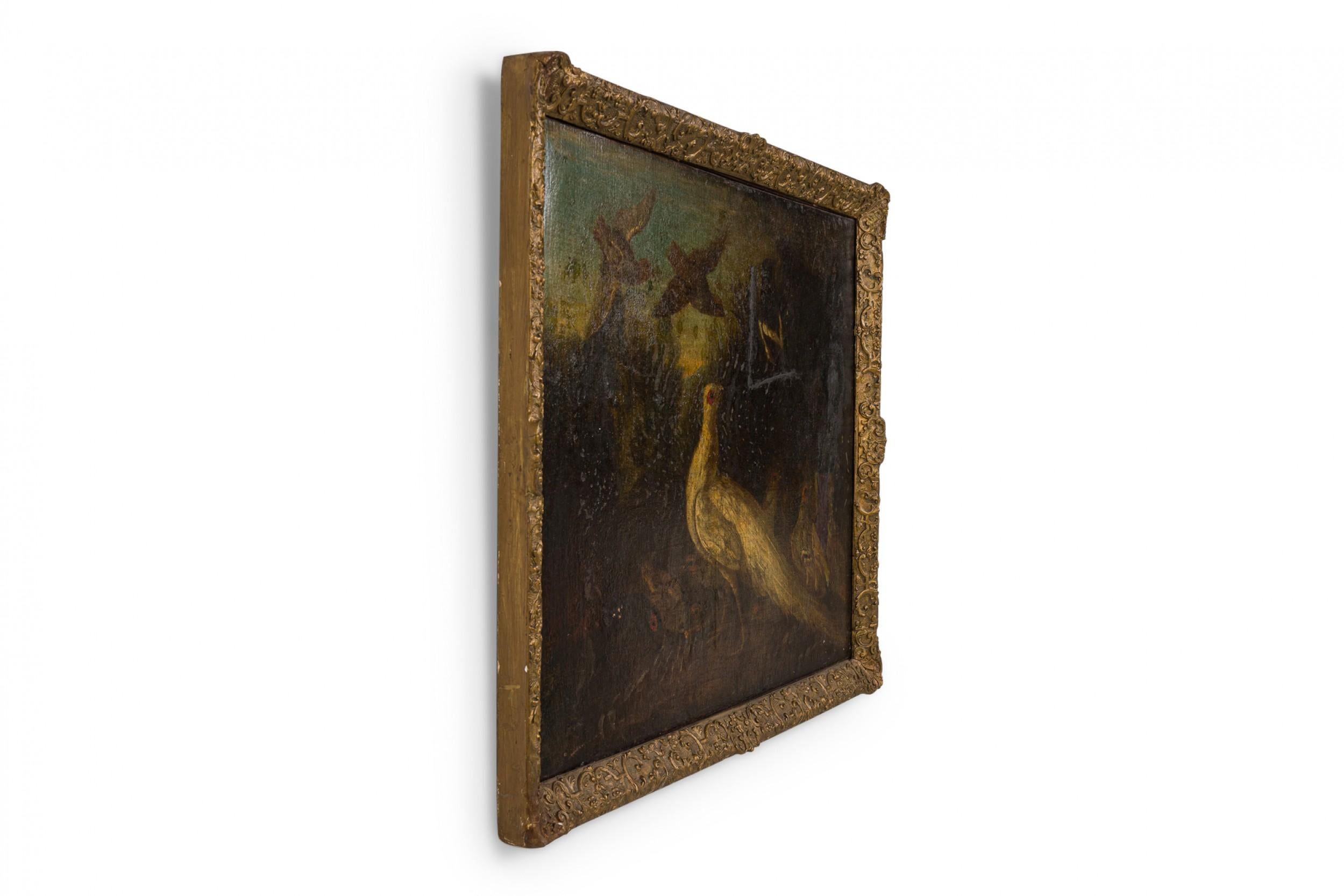 Italian Renaissance-Style Oil Painting of a White Peacock & Other Birds in Frame In Good Condition For Sale In New York, NY