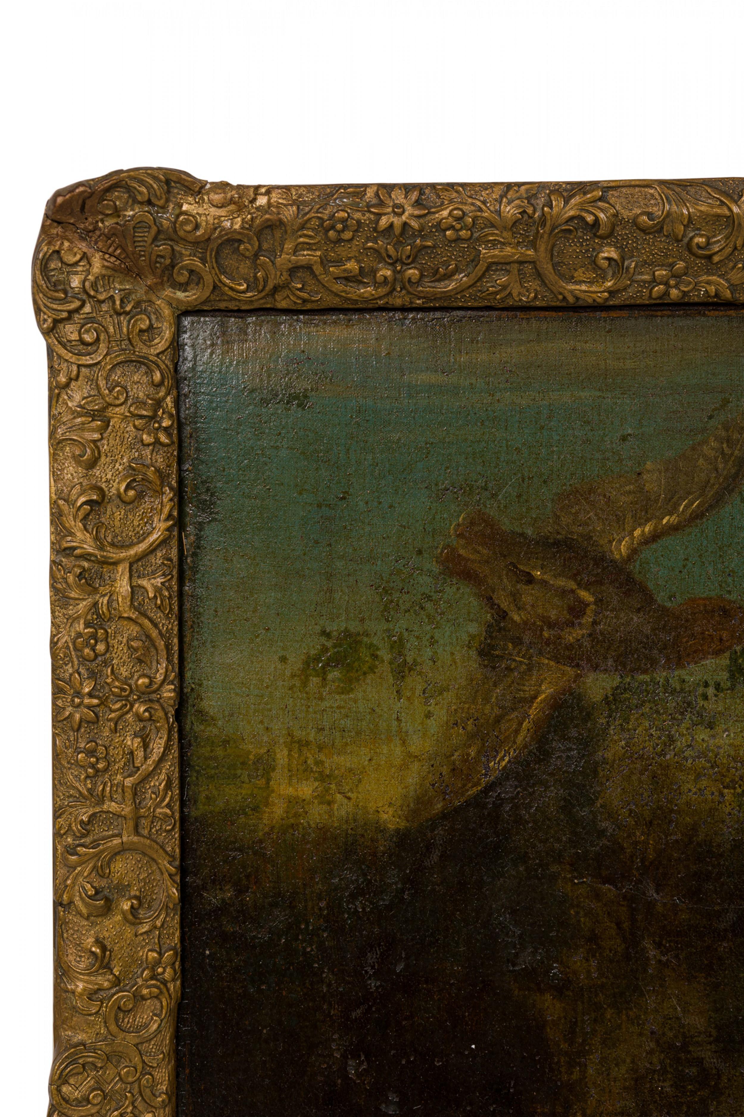 Peinture à l'huile italienne de style Renaissance représentant un paon blanc et d'autres oiseaux dans un cadre en vente 3