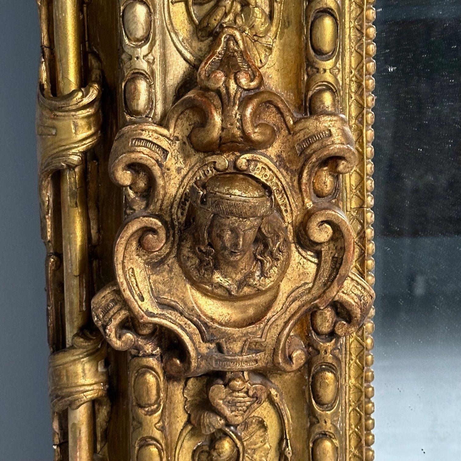 Italian Designer, Renaissance, Large Wall Mirror, Oil Gilded, Carved Wood, 1890s For Sale 6