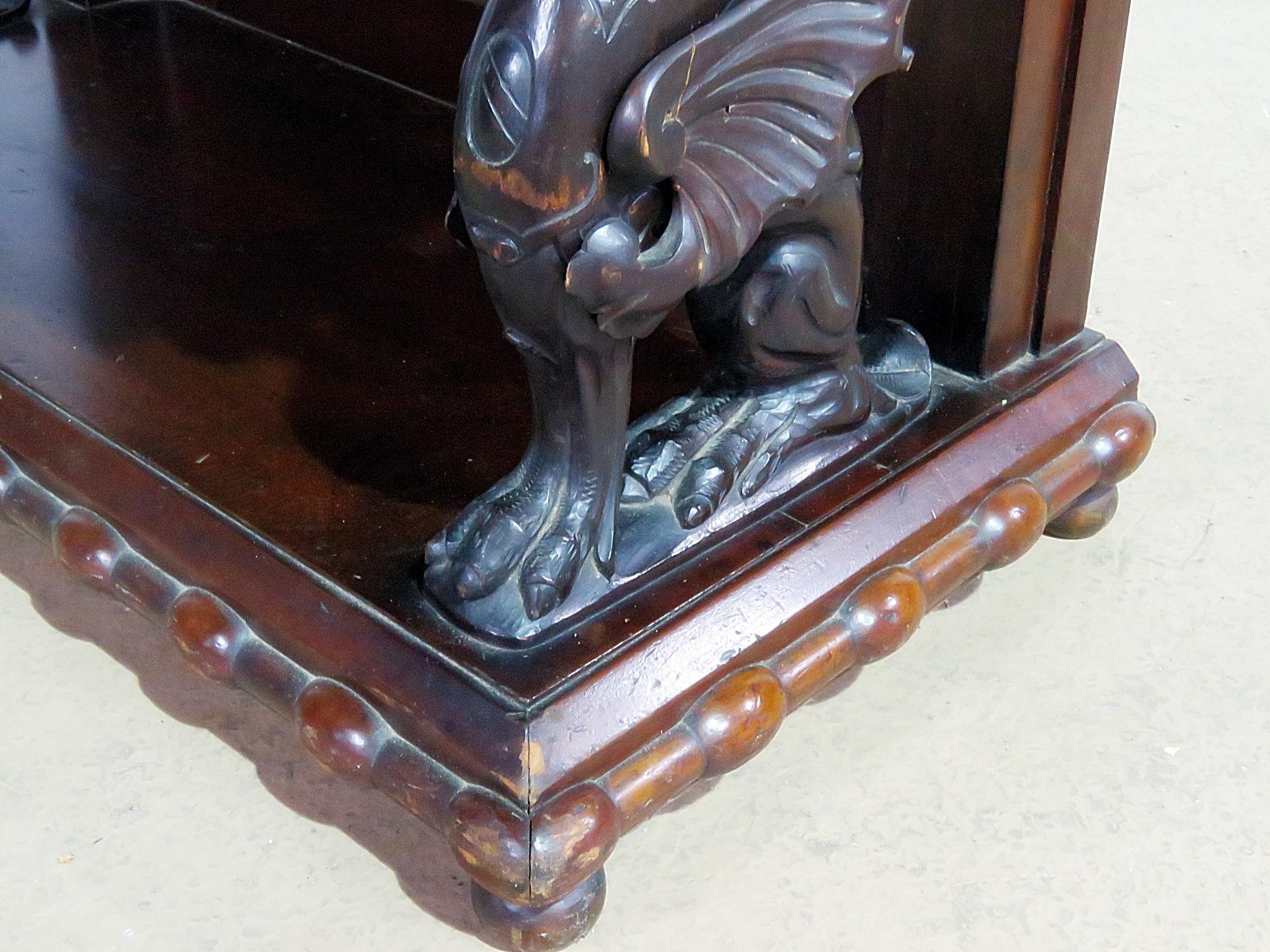 Carved Walnut Italian Secretary Desk Abatant with Griffin Supports 1