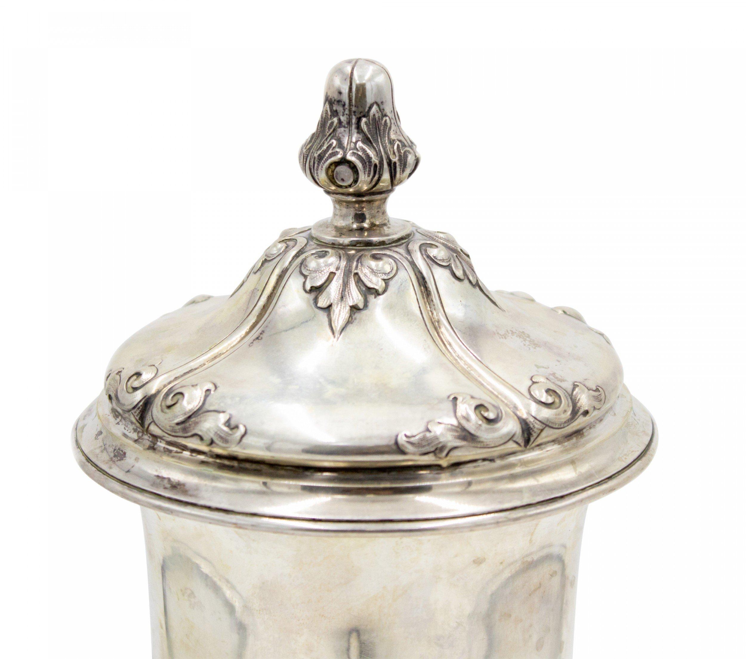 Italian Renaissance-style (19th Century) silver chalice with cover and floral design.
 