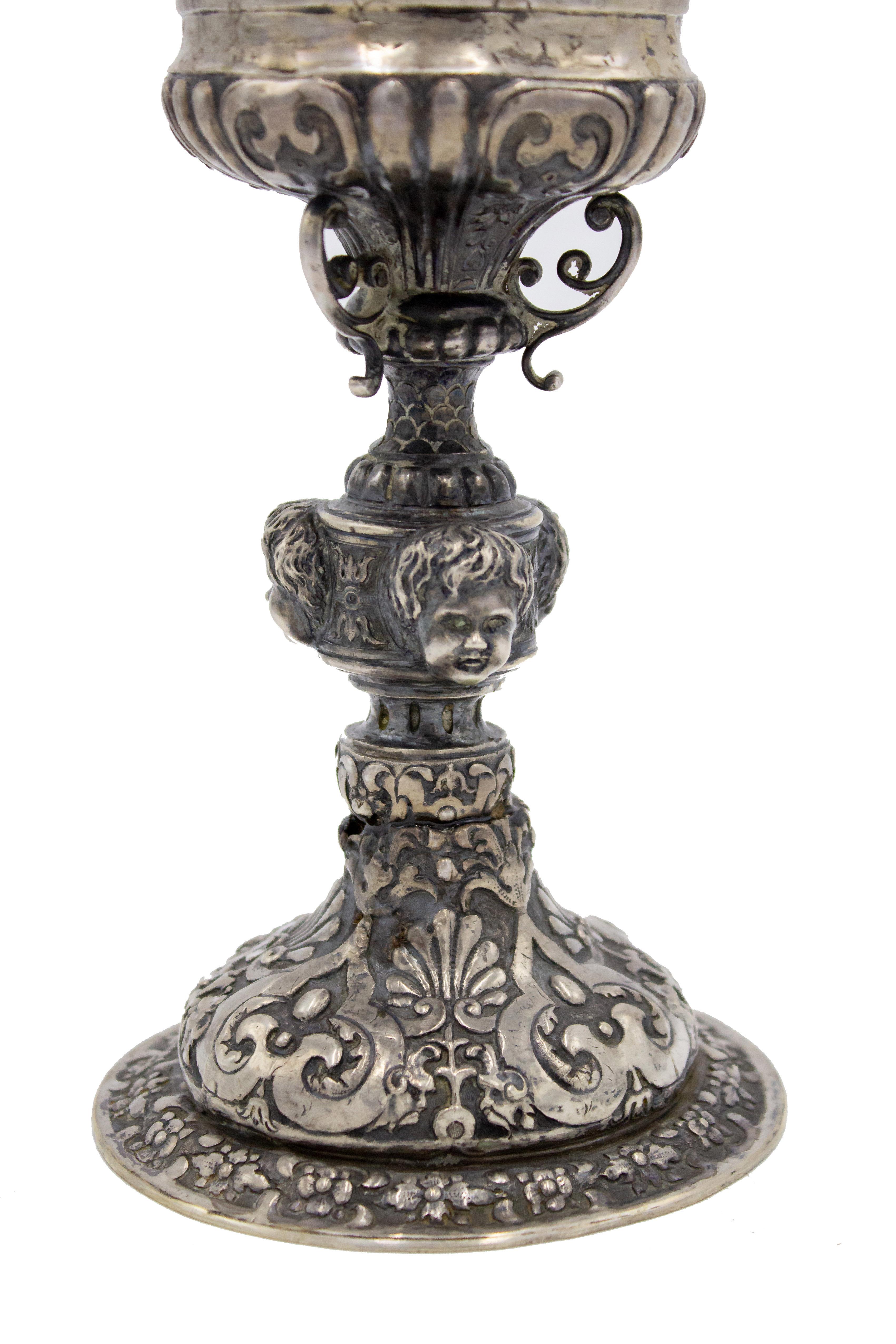 19th Century Italian Renaissance Style Silver Plate Chalice For Sale