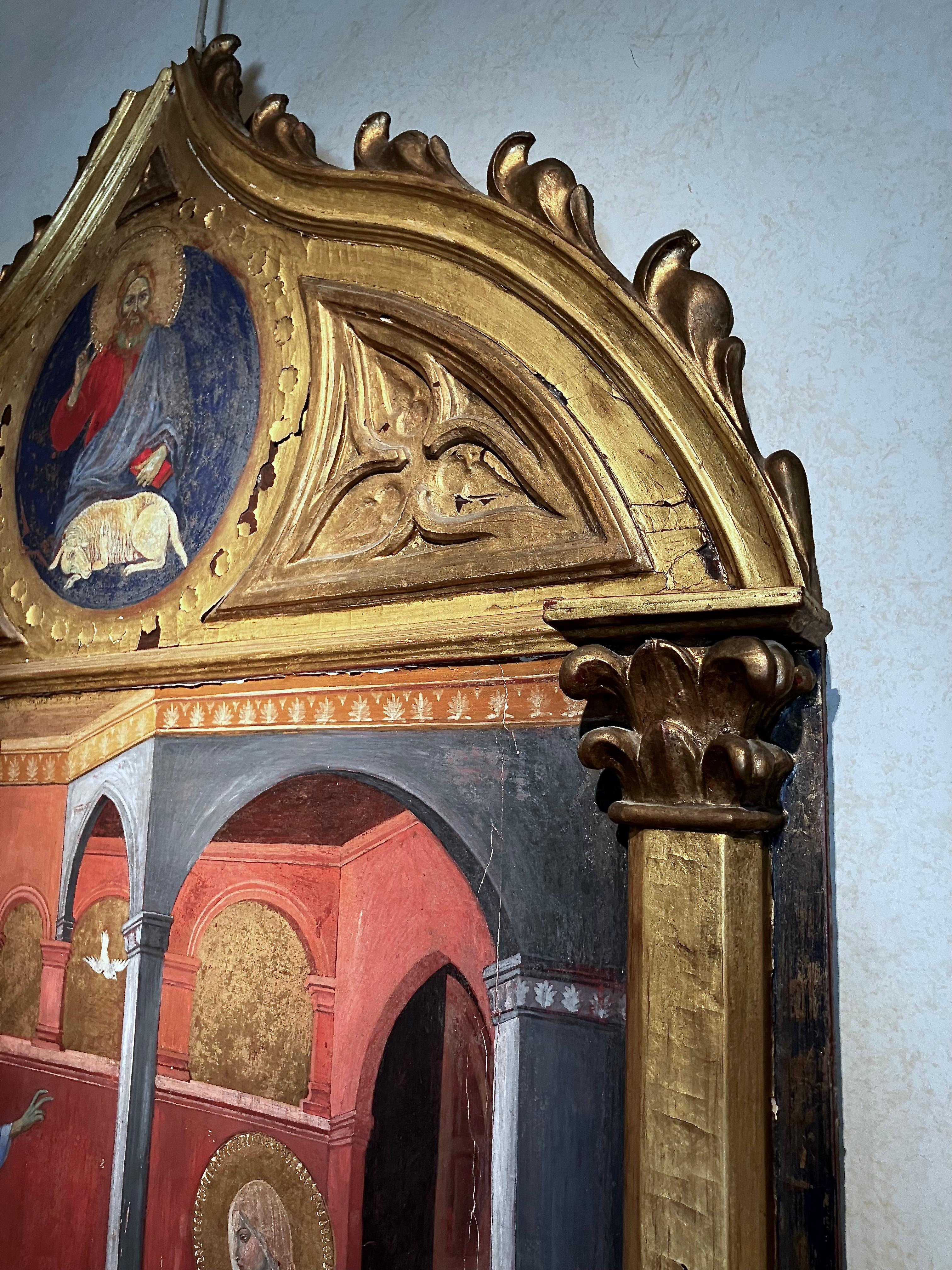 Rinascimento Tempera in stile rinascimentale italiano su pannello con fondo oro che dipinge l'Annunciazione in vendita