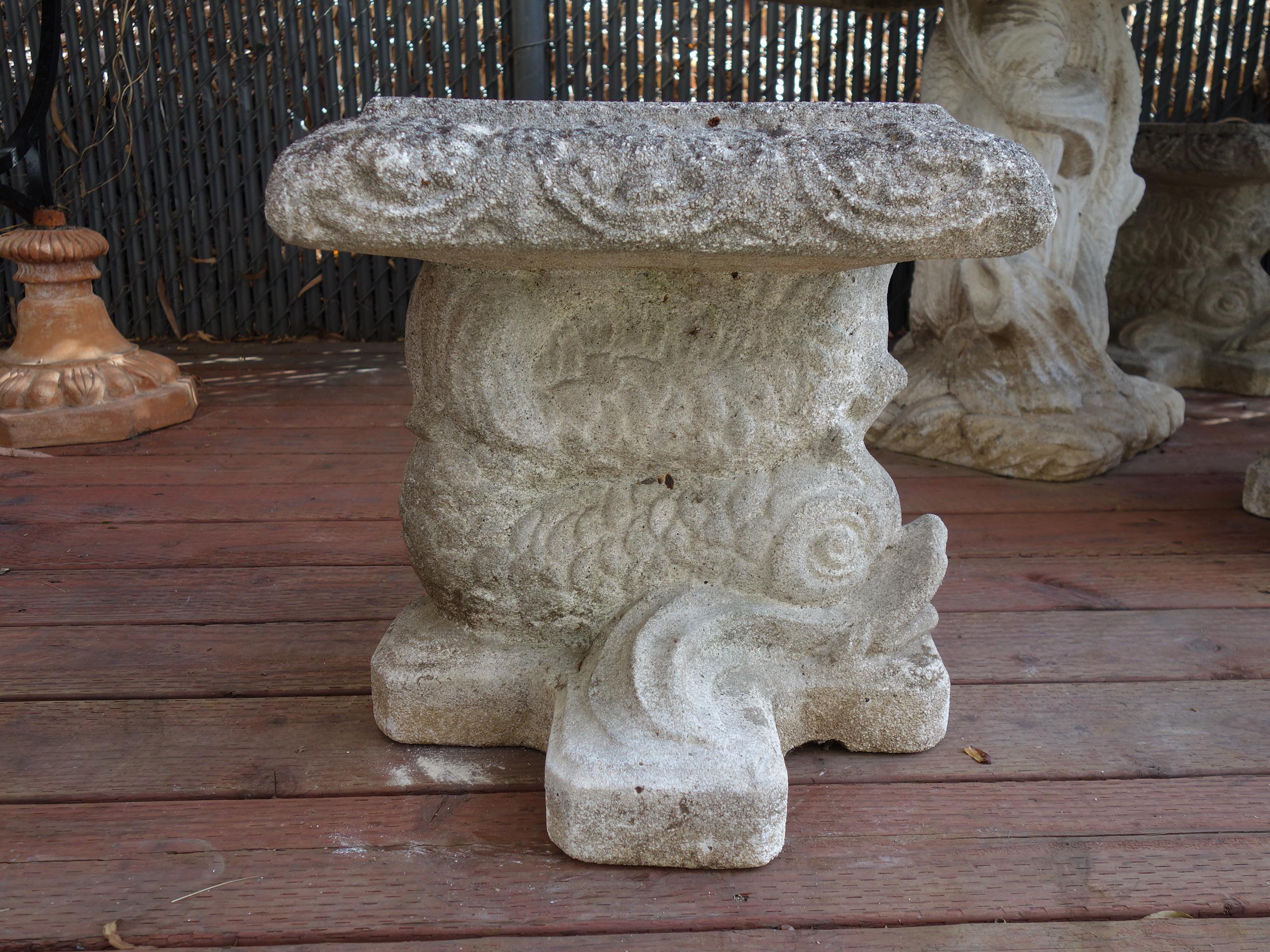 Italian Renaissance Style Venetian Grotto Dolphin Cast Stone Table & 4 Seat Set 6
