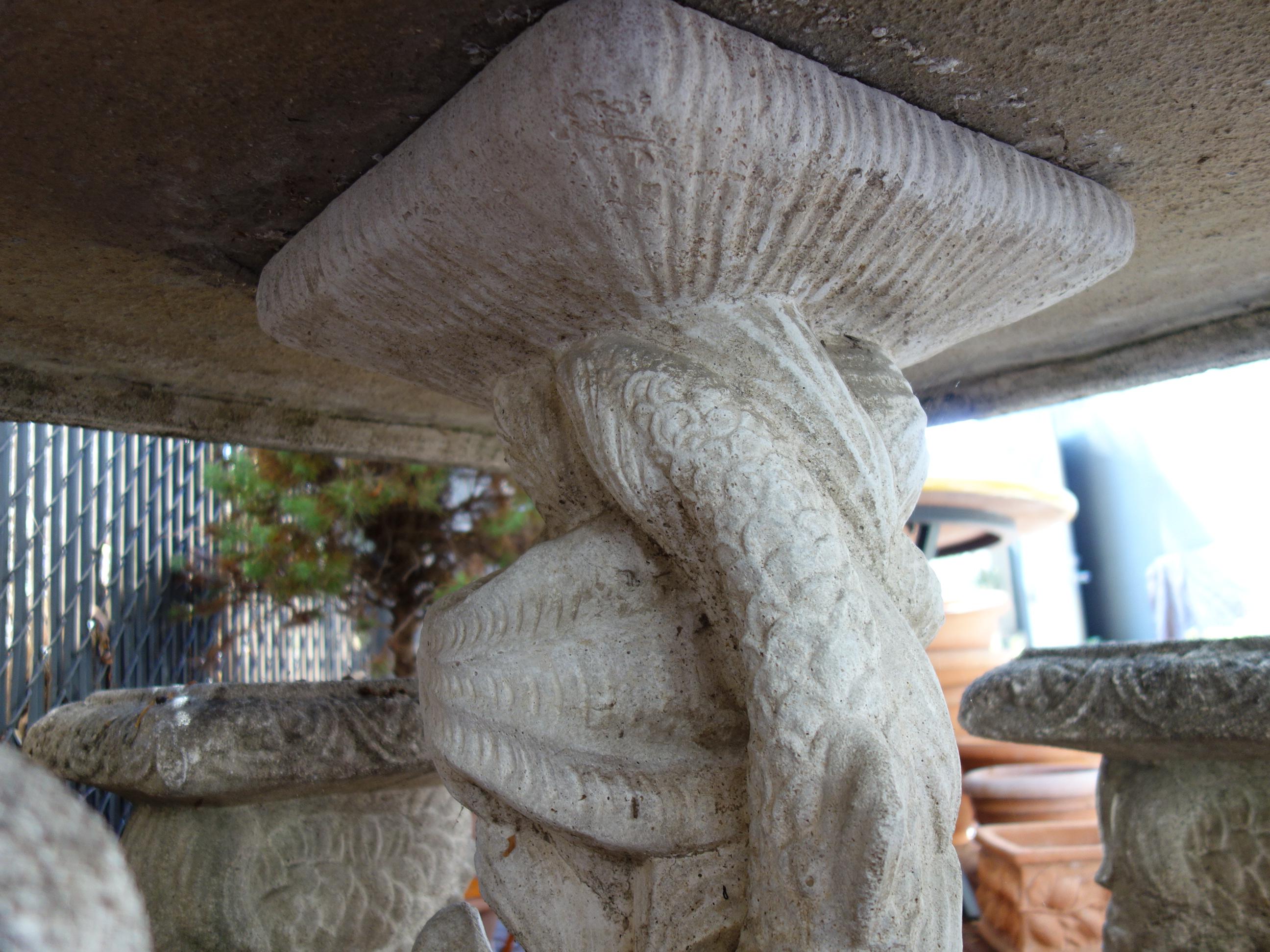 Italian Renaissance Style Venetian Grotto Dolphin Cast Stone Table & 4 Seat Set 7