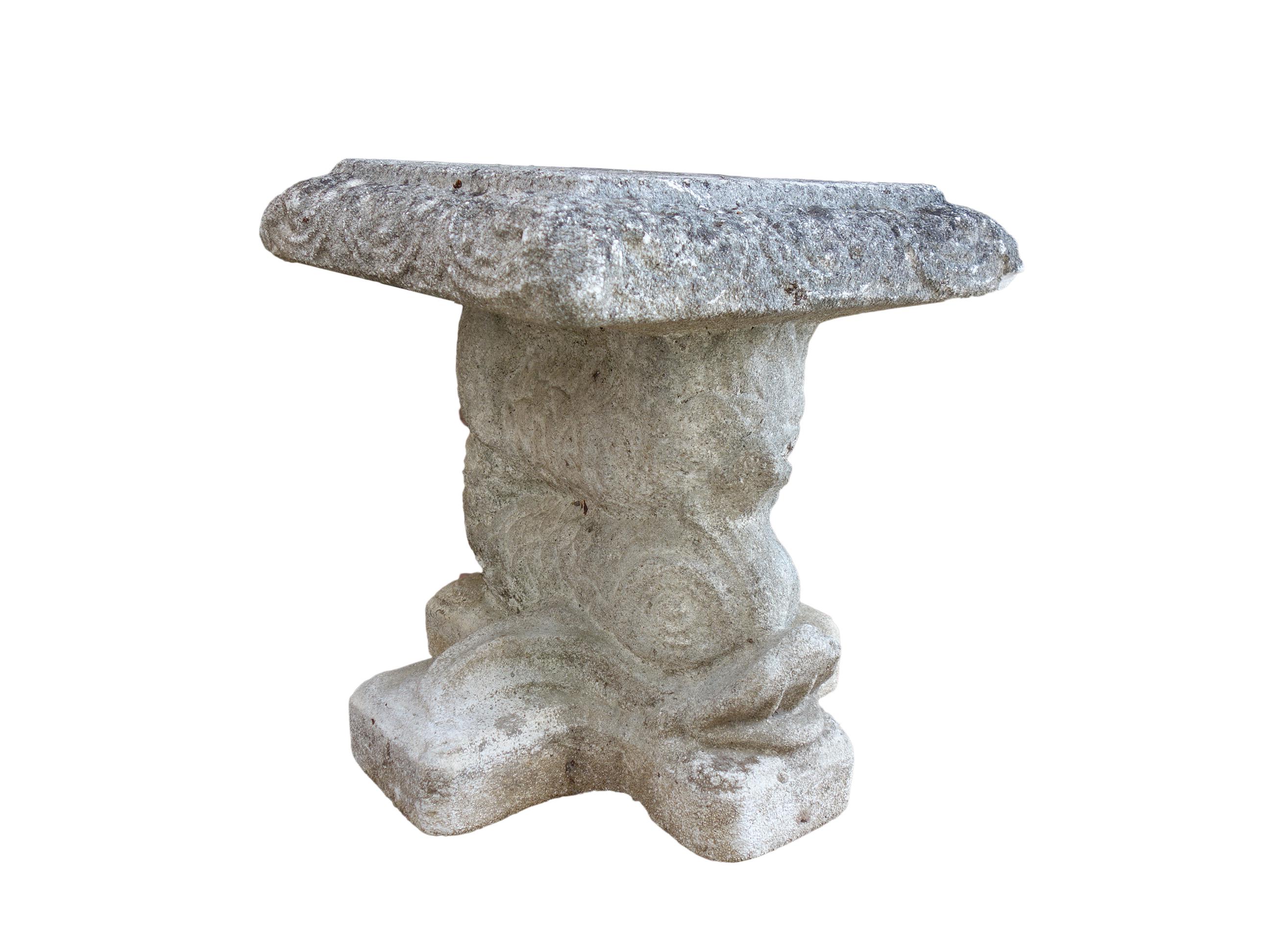 Italian Renaissance Style Venetian Grotto Dolphin Cast Stone Table & 4 Seat Set In Good Condition In Encinitas, CA