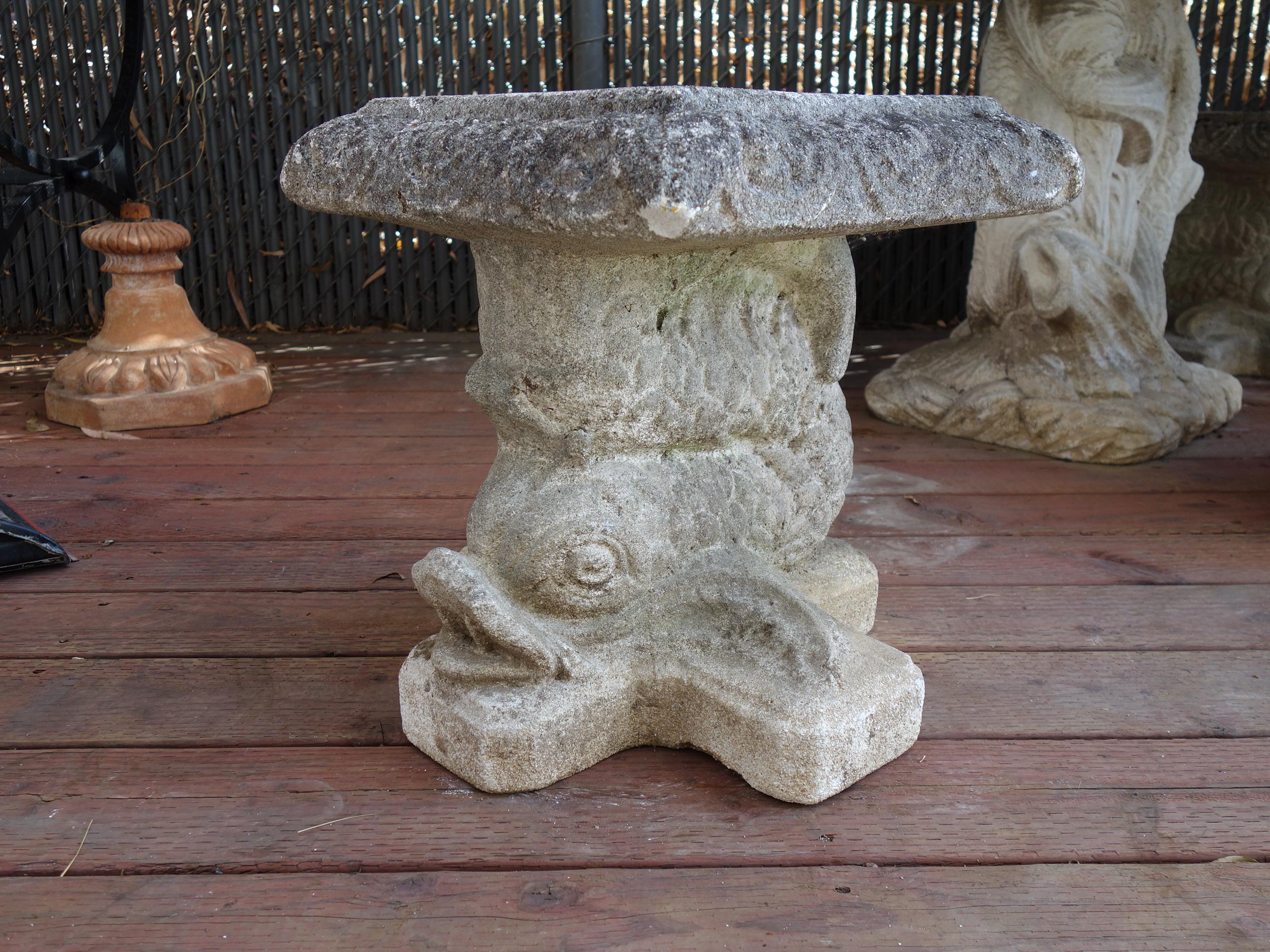 20th Century Italian Renaissance Style Venetian Grotto Dolphin Cast Stone Table & 4 Seat Set