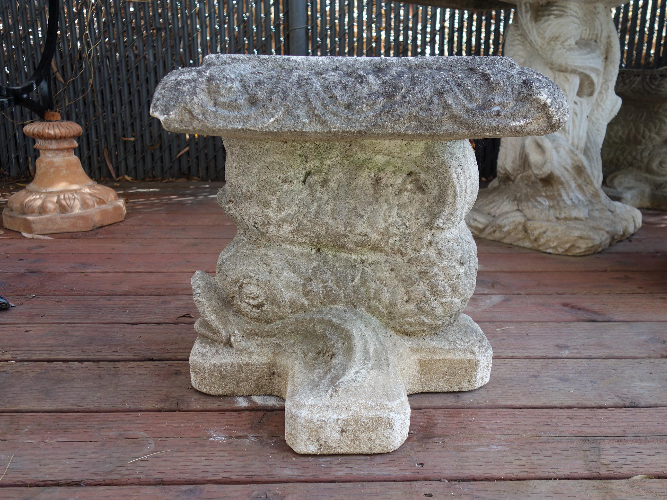 Italian Renaissance Style Venetian Grotto Dolphin Cast Stone Table & 4 Seat Set 1