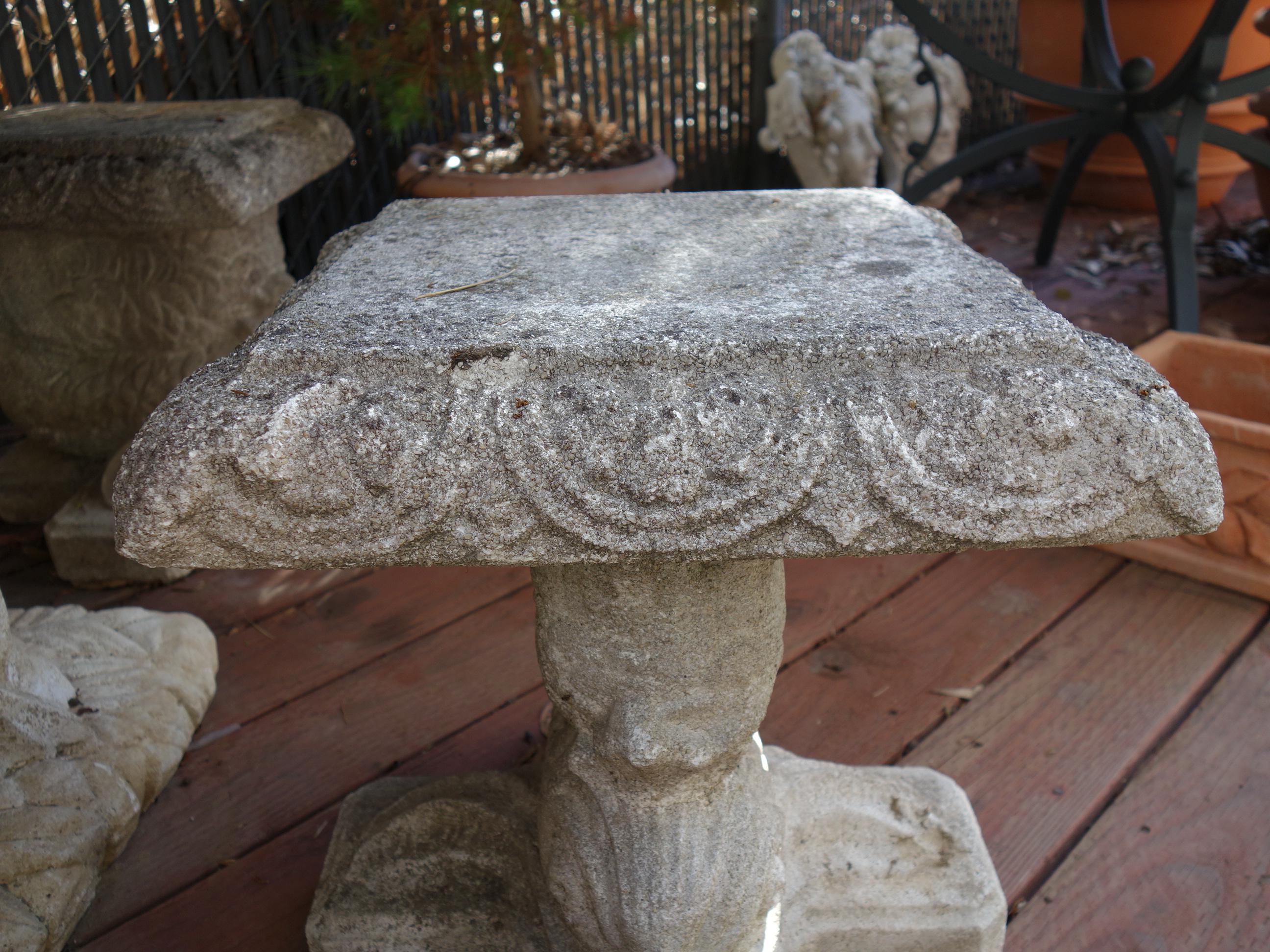 Italian Renaissance Style Venetian Grotto Dolphin Cast Stone Table & 4 Seat Set 3