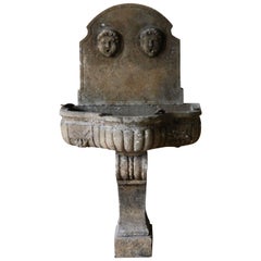 Italian Renaissance Style Wall Fountain with Godrons Limestone Antique Patina