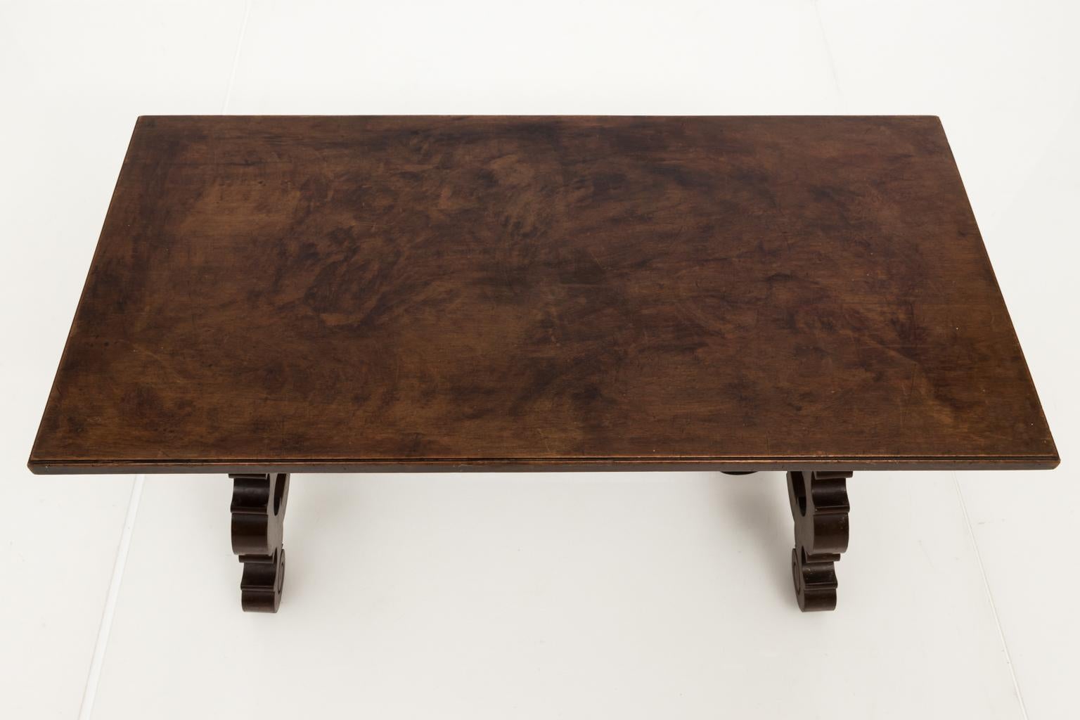 Italian Renaissance Style Walnut and Brass Trestle Coffee Table, circa 1950s For Sale 5