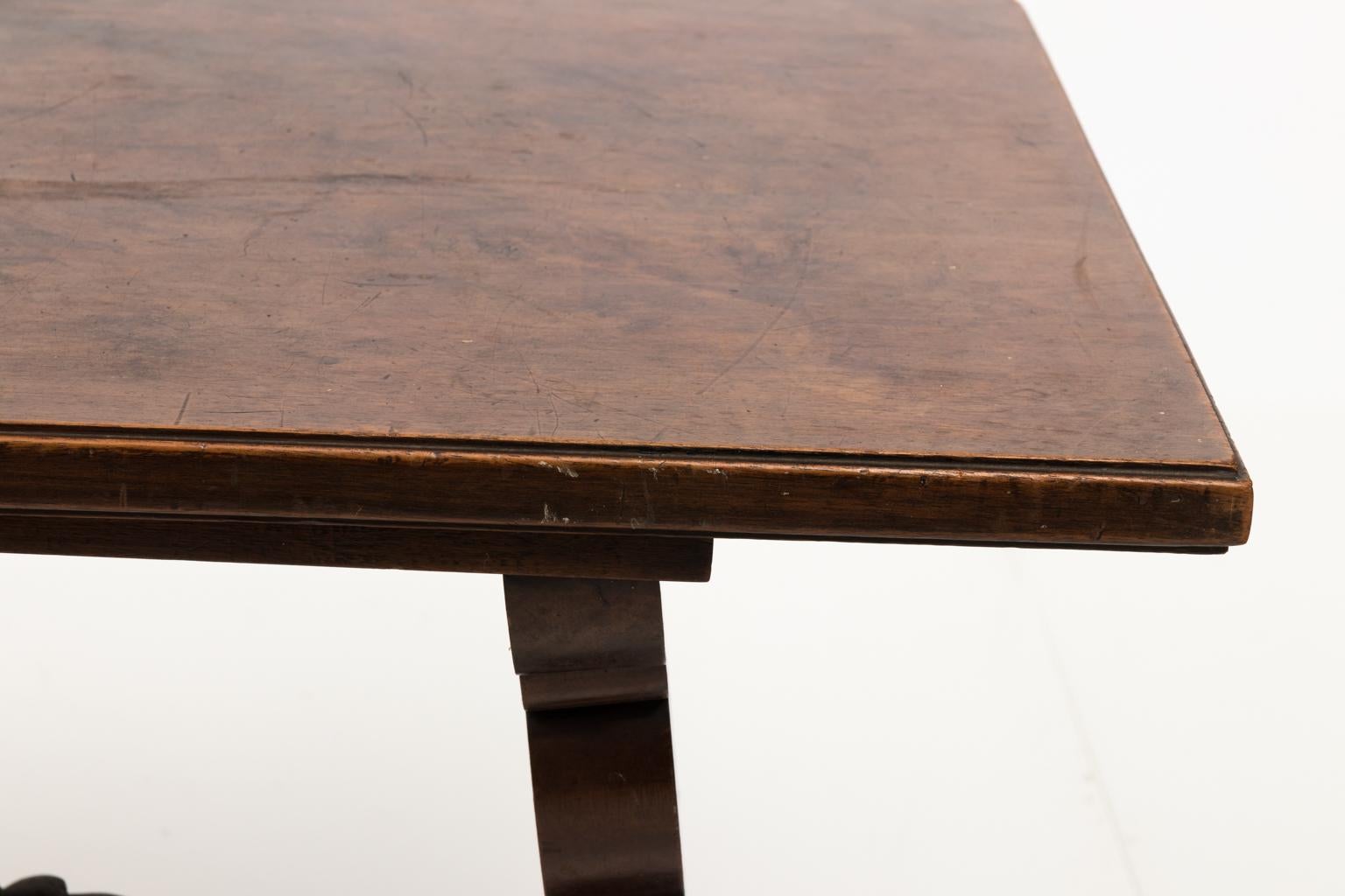Italian Renaissance Style Walnut and Brass Trestle Coffee Table, circa 1950s For Sale 2