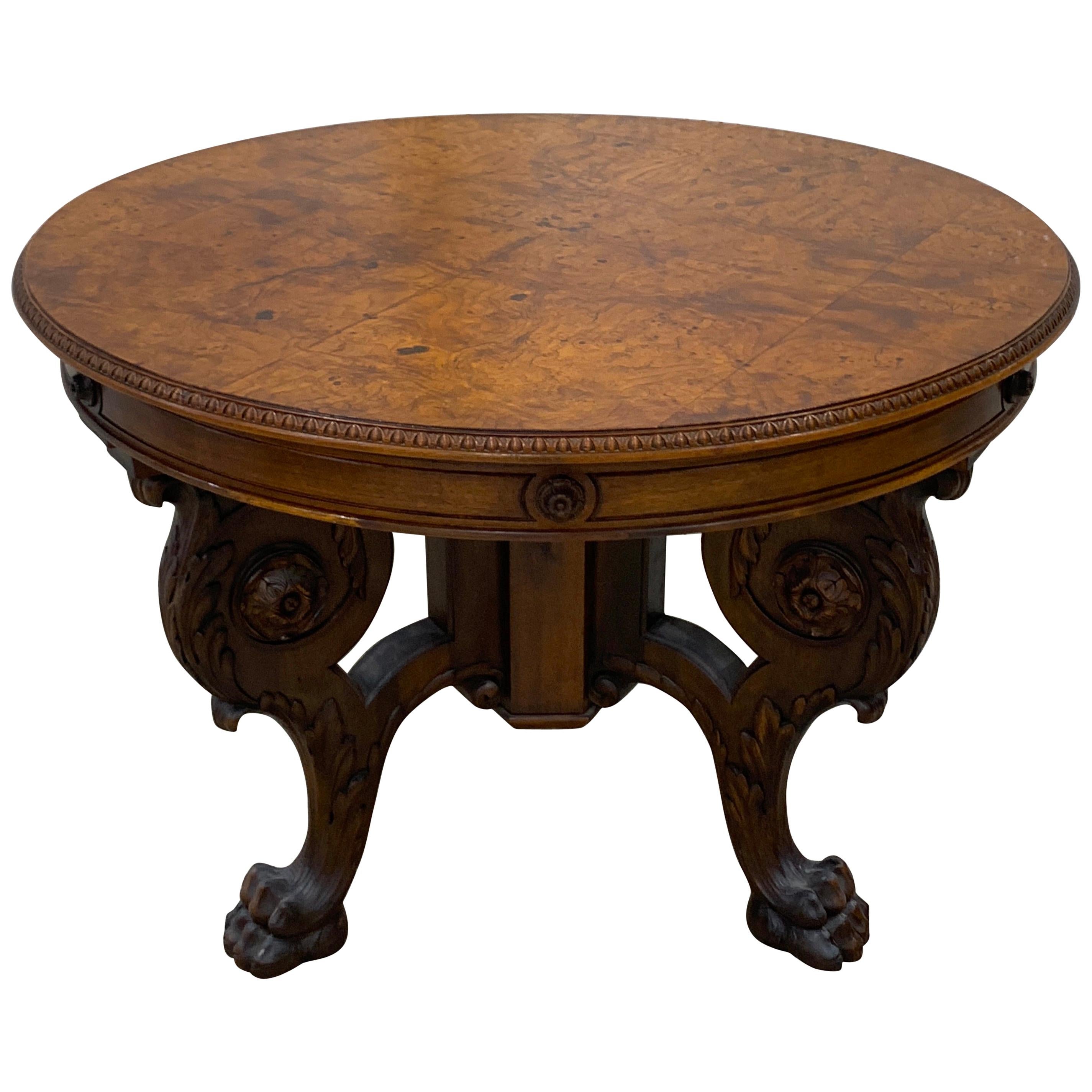 Italian Renaissance Style Walnut and Burl Round Table For Sale