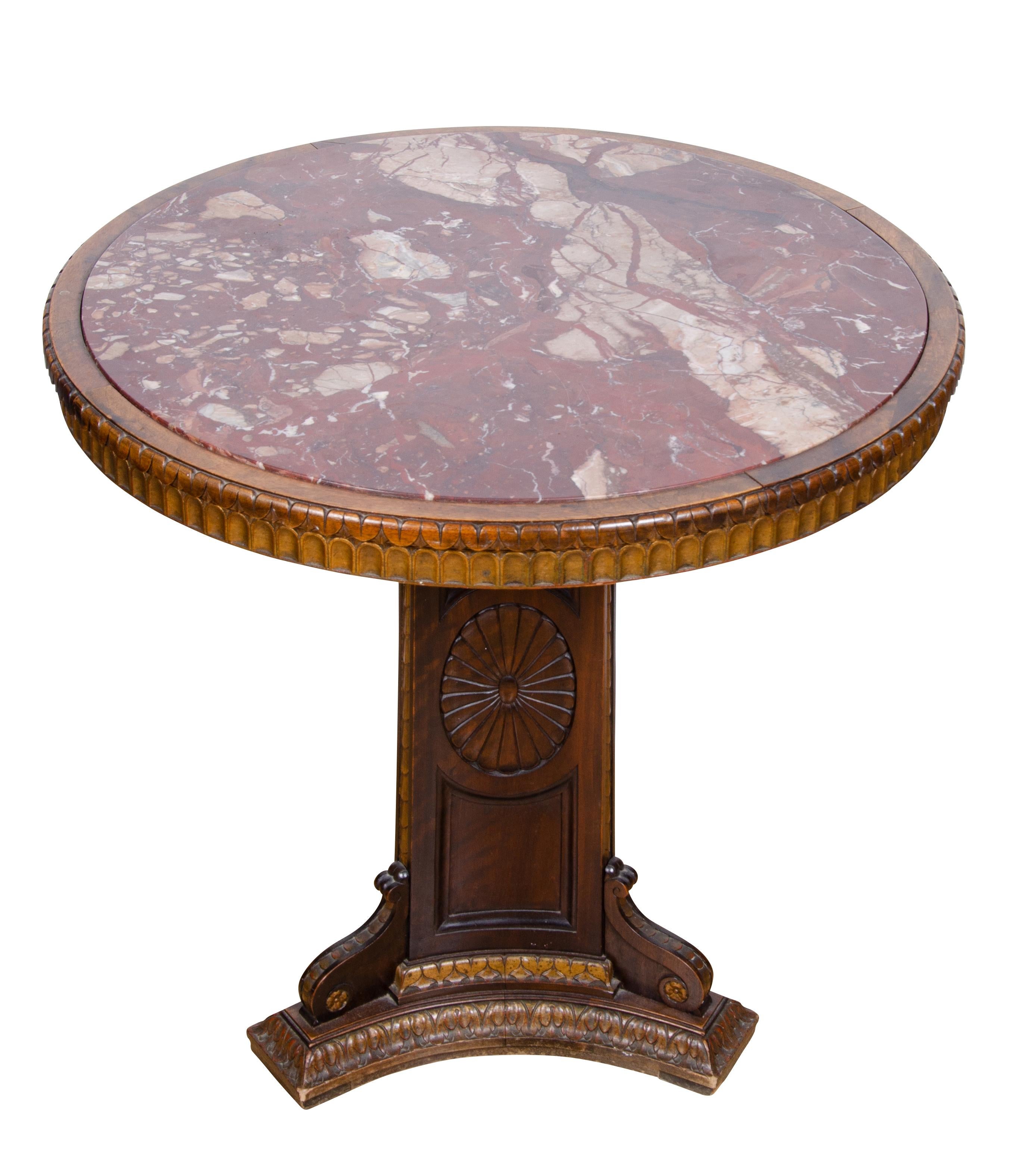 Italian Renaissance Style Walnut and Marble Top Table In Good Condition In Essex, MA
