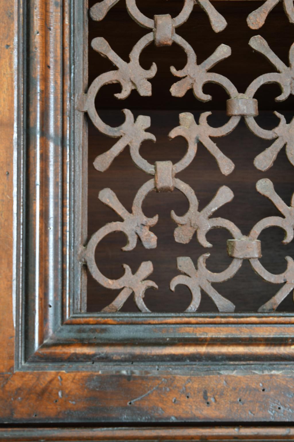 Italian Renaissance Style Walnut Bookcase Cabinet with Iron Quatrefoil Panels 7