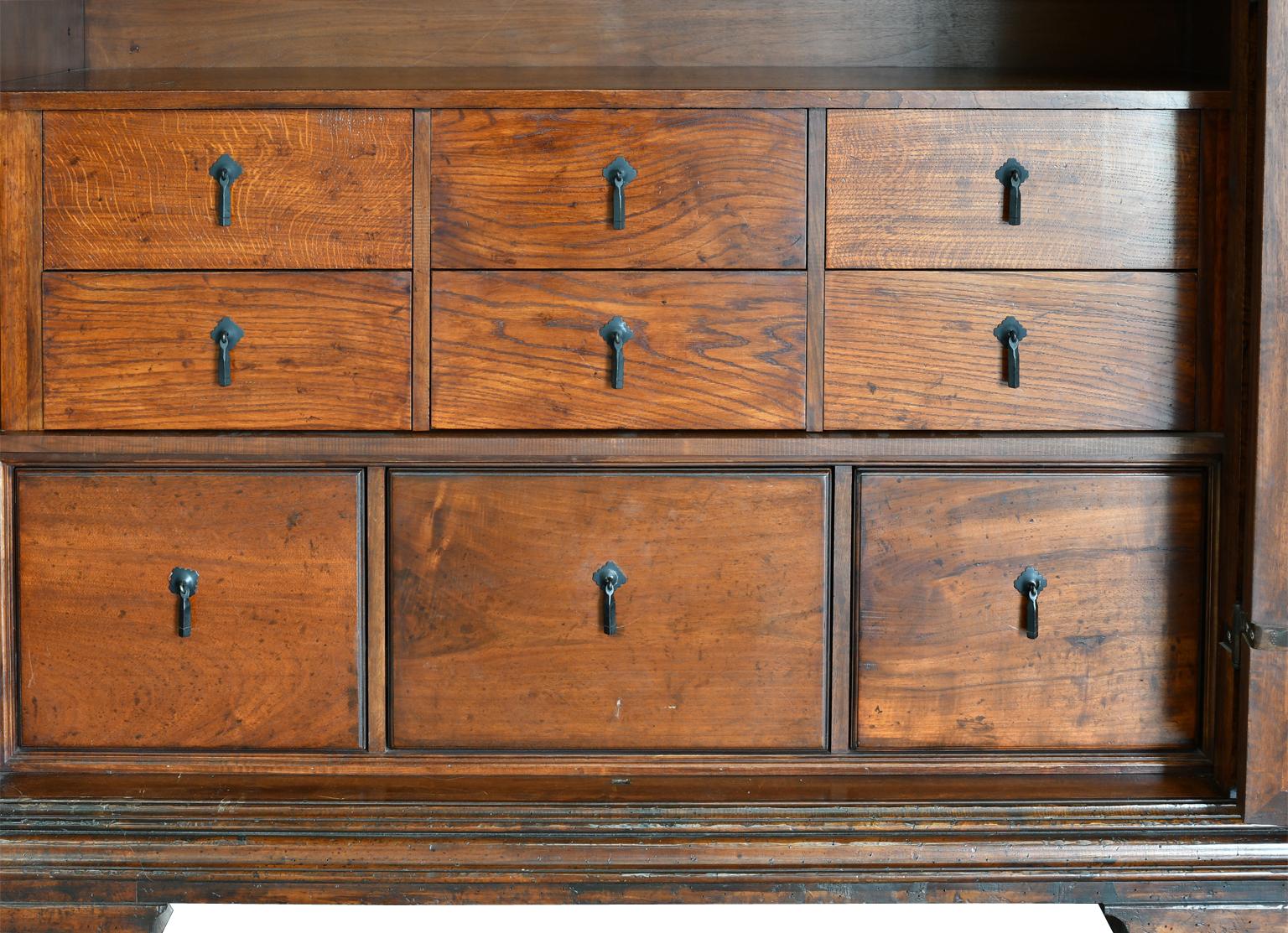 Italian Renaissance Style Walnut Bookcase Cabinet with Iron Quatrefoil Panels 9
