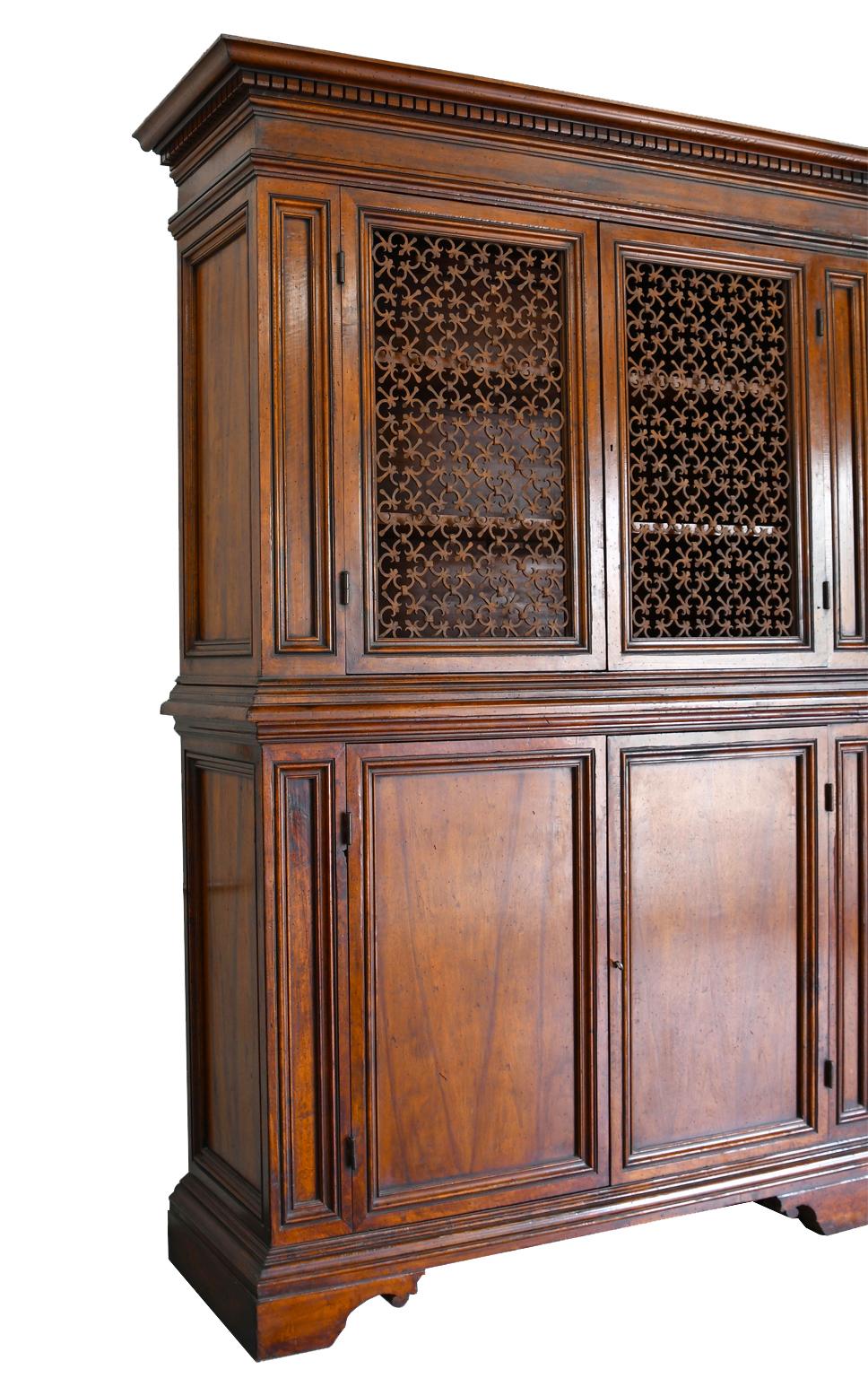 Italian Renaissance Style Walnut Bookcase Cabinet with Iron Quatrefoil Panels 2