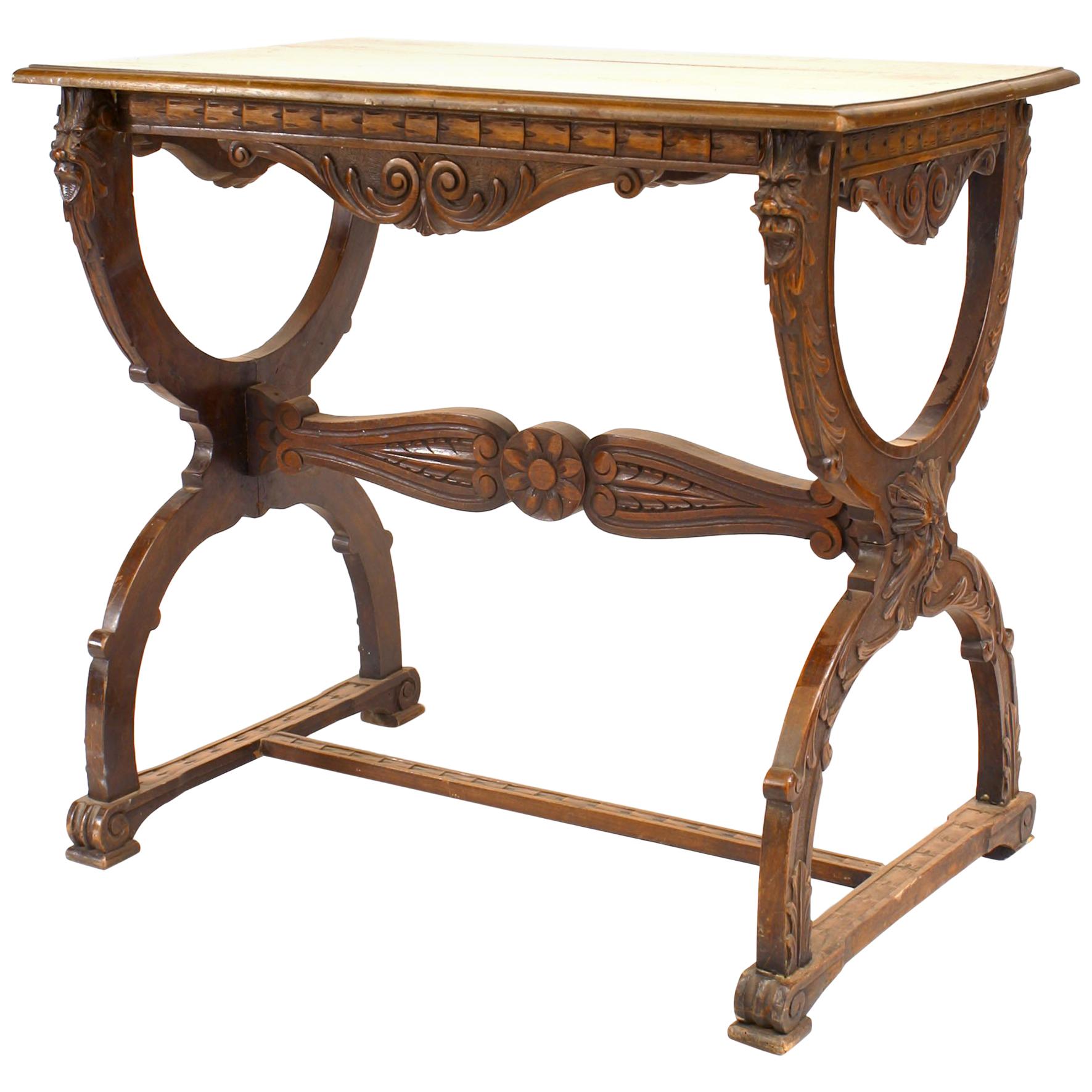 Italian Renaissance Walnut Carved End Table