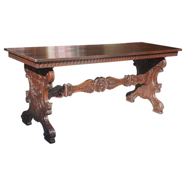 Antique Spanish Renaissance Style Walnut Polychrome and Gilt Table or ...
