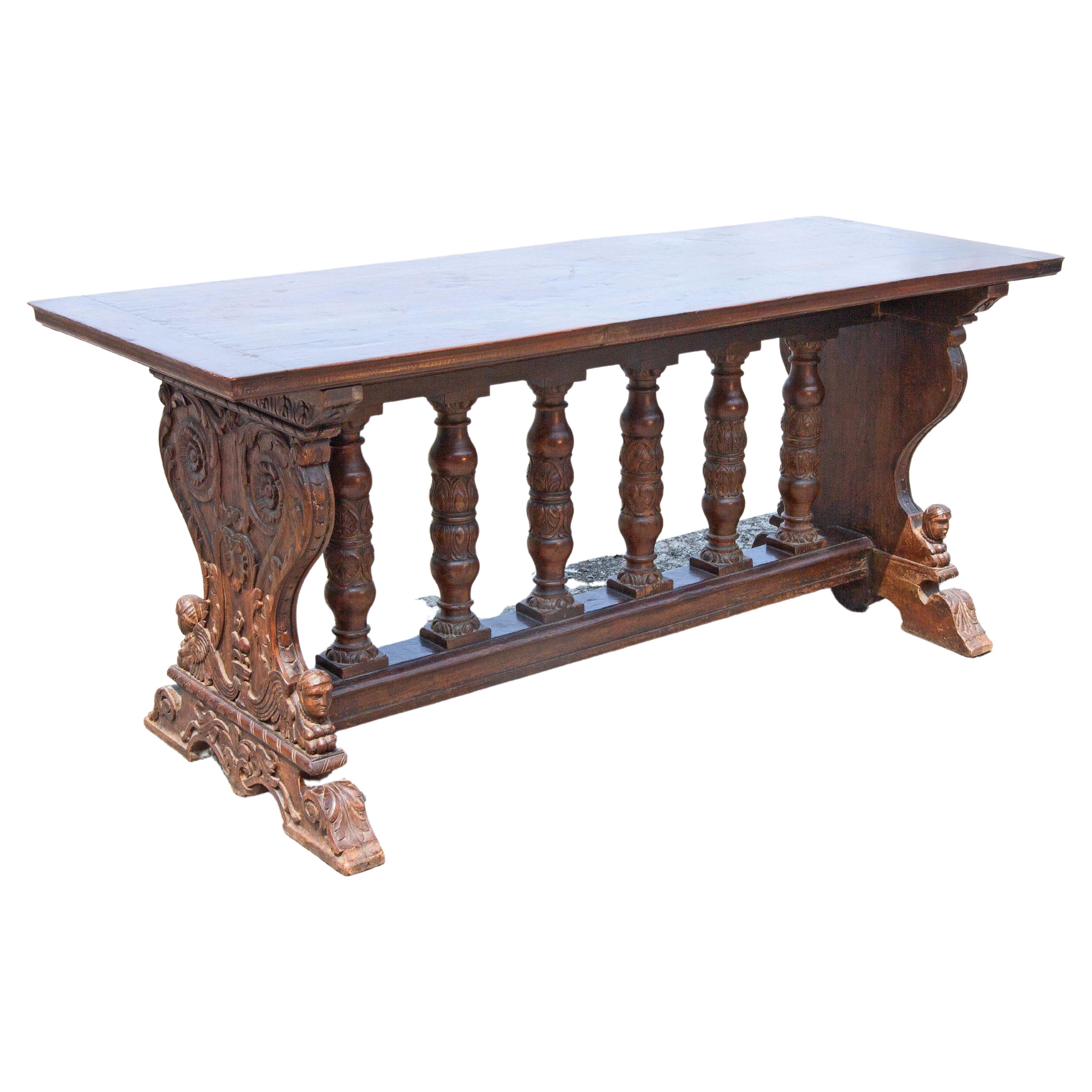 Italian Renaissance Style Walnut Refractory or Library Table  For Sale