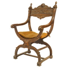 Sillón Savonarola de Nogal Estilo Renacimiento Italiano