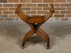 Italian Renaissance Style Walnut Savonarola Folding Chair circa 1900