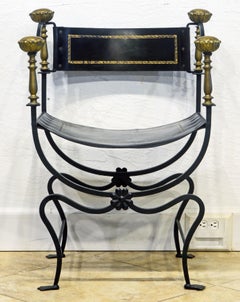 Italian Renaissance Style Wrought Iron and Brass Savonarola Chair, 20th Century