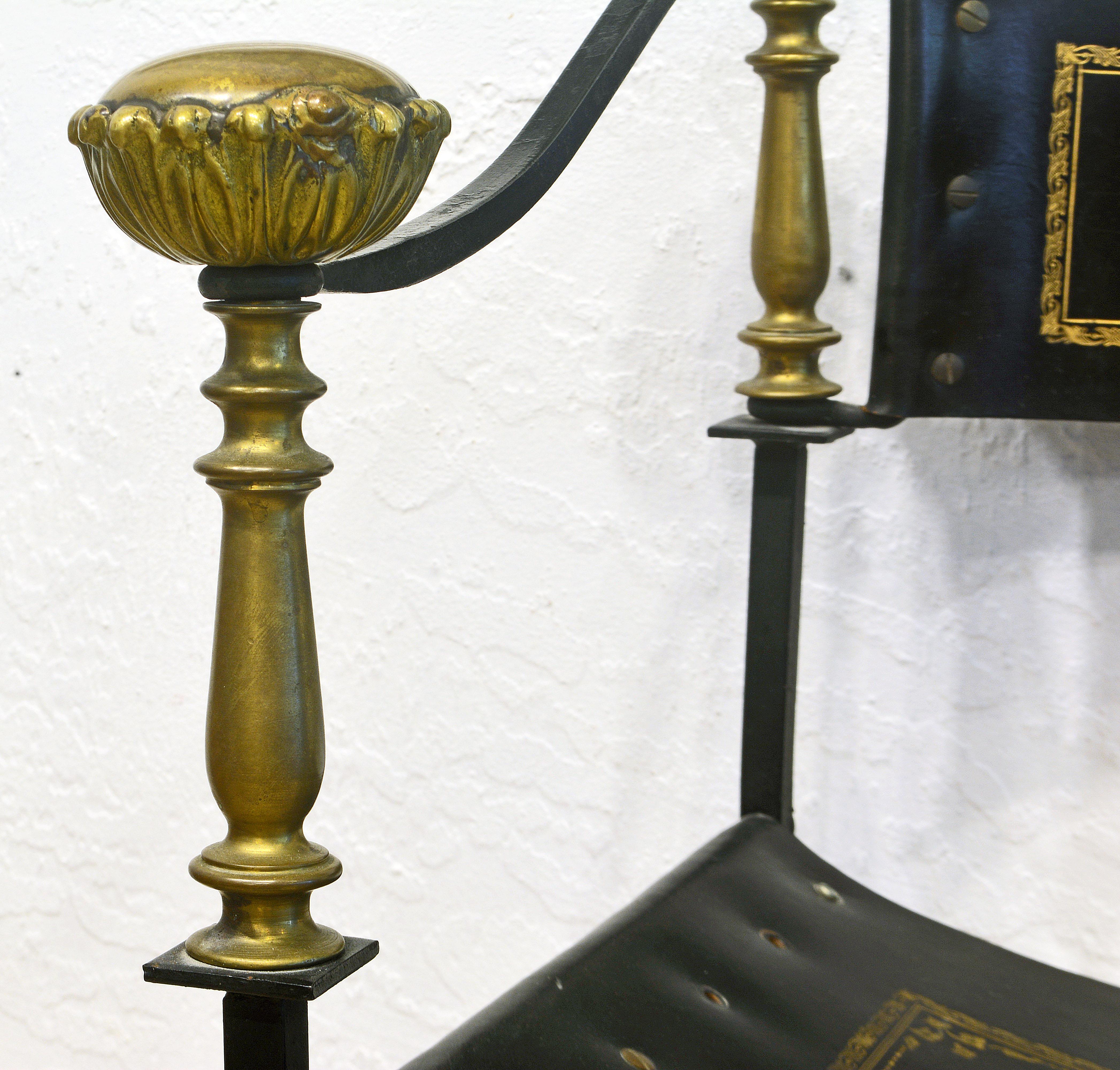 Italian Renaissance Style Wrought Iron and Brass Savonarola Chair, 20th Century 1