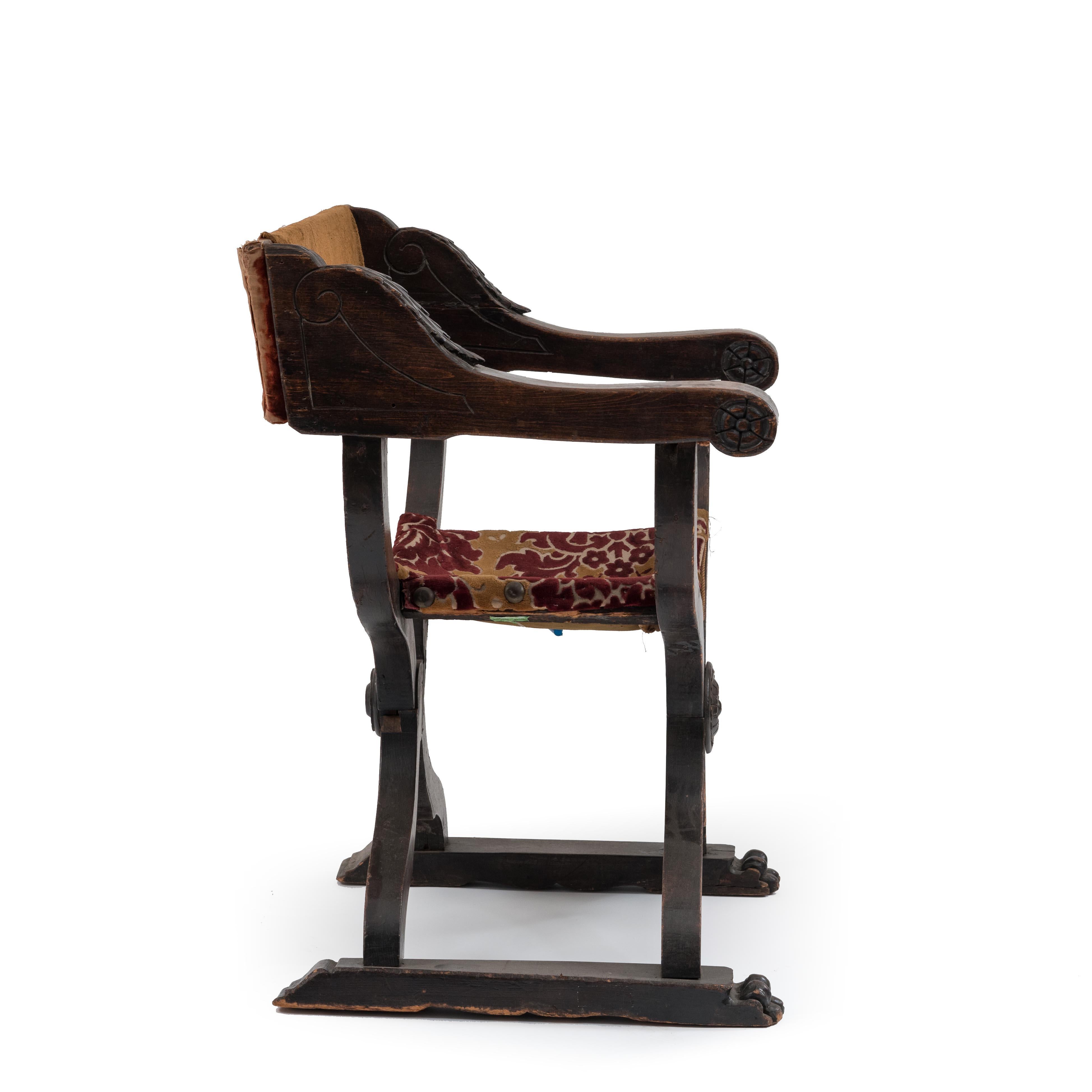 Carved Italian Renaissance Walnut Arm Chair For Sale