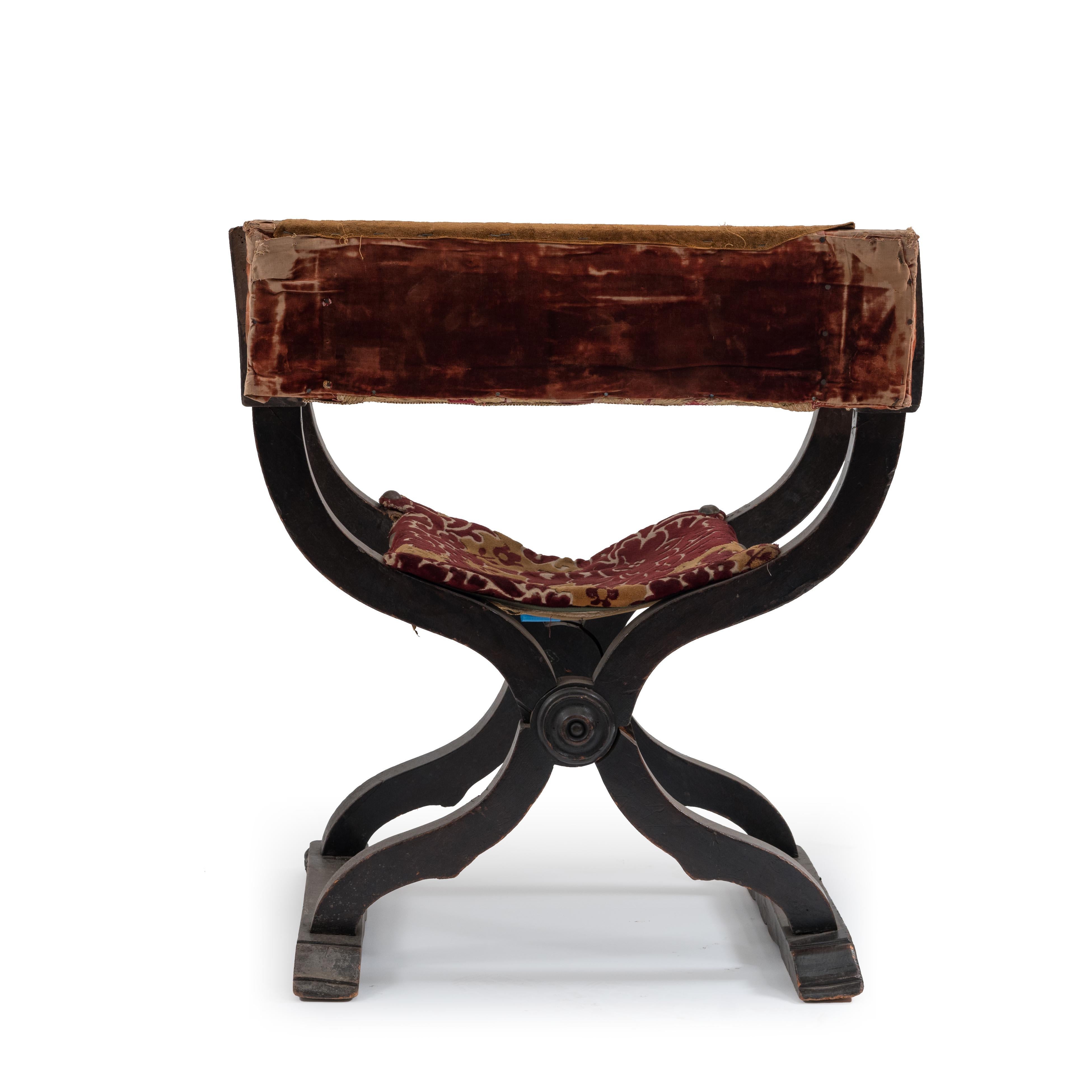 Velvet Italian Renaissance Walnut Arm Chair For Sale