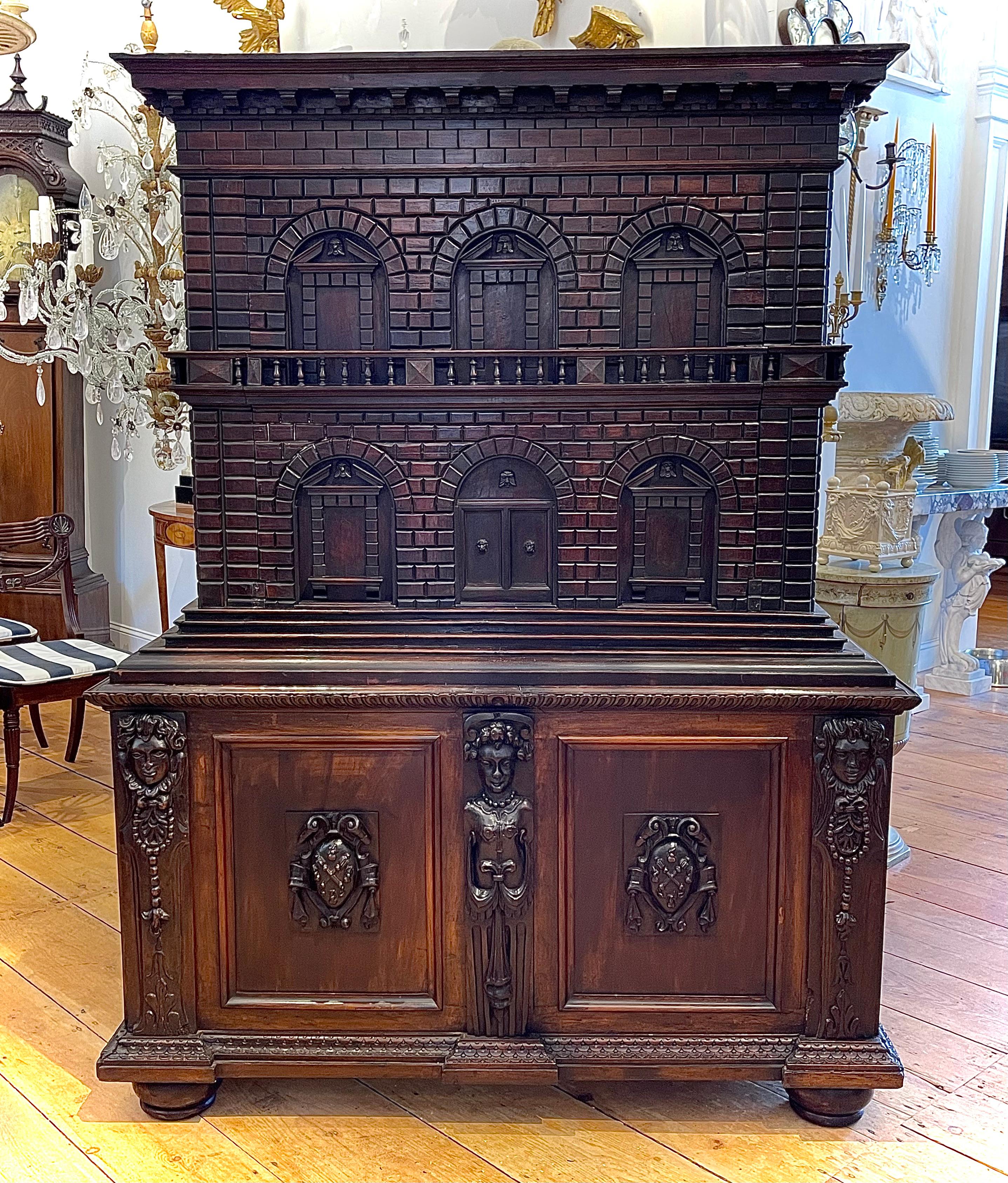 Italian Renaissance Walnut Collector's Cabinet or Vargueno  For Sale 6