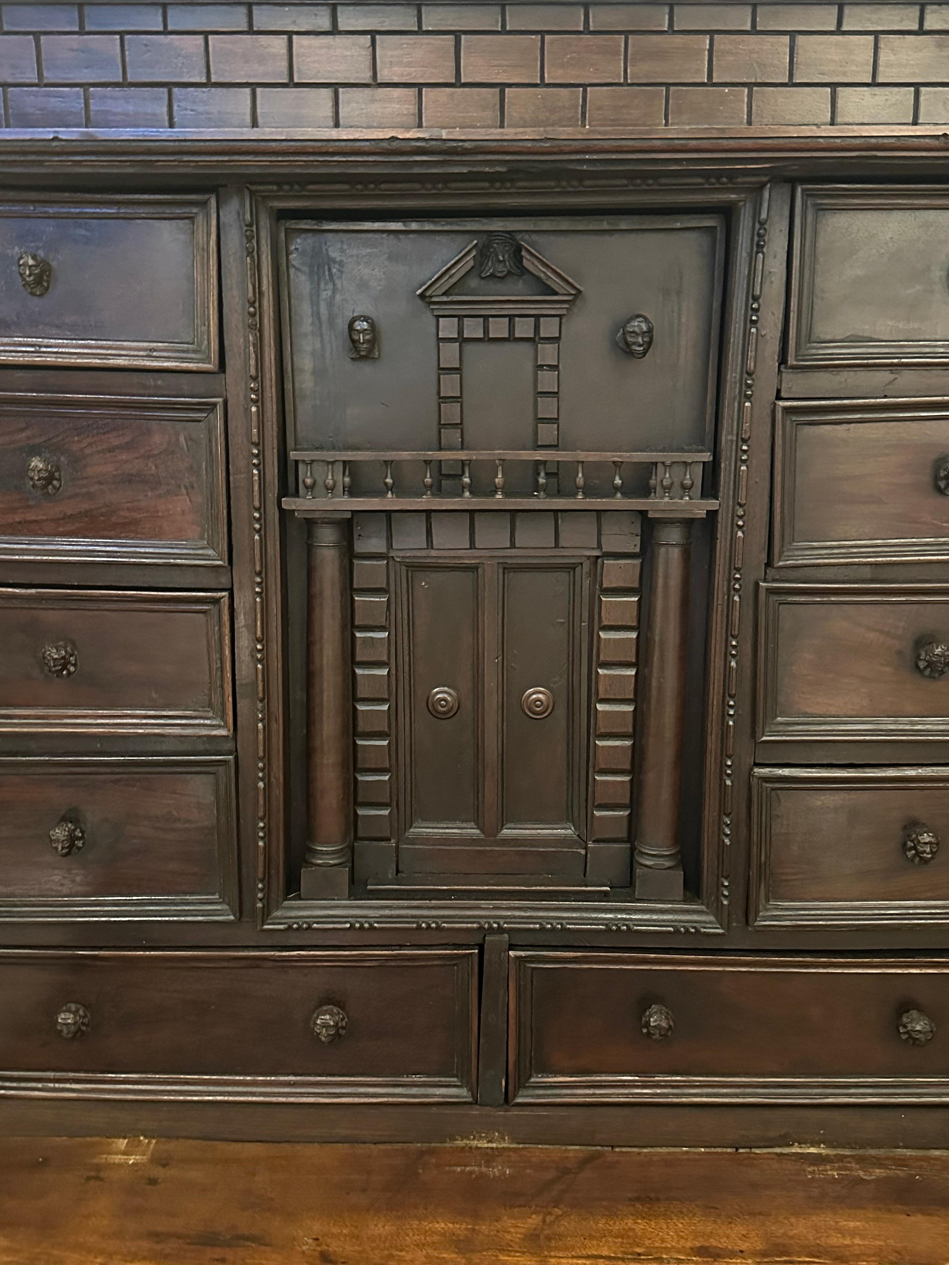 Italian Renaissance Walnut Collector's Cabinet or Vargueno  For Sale 9