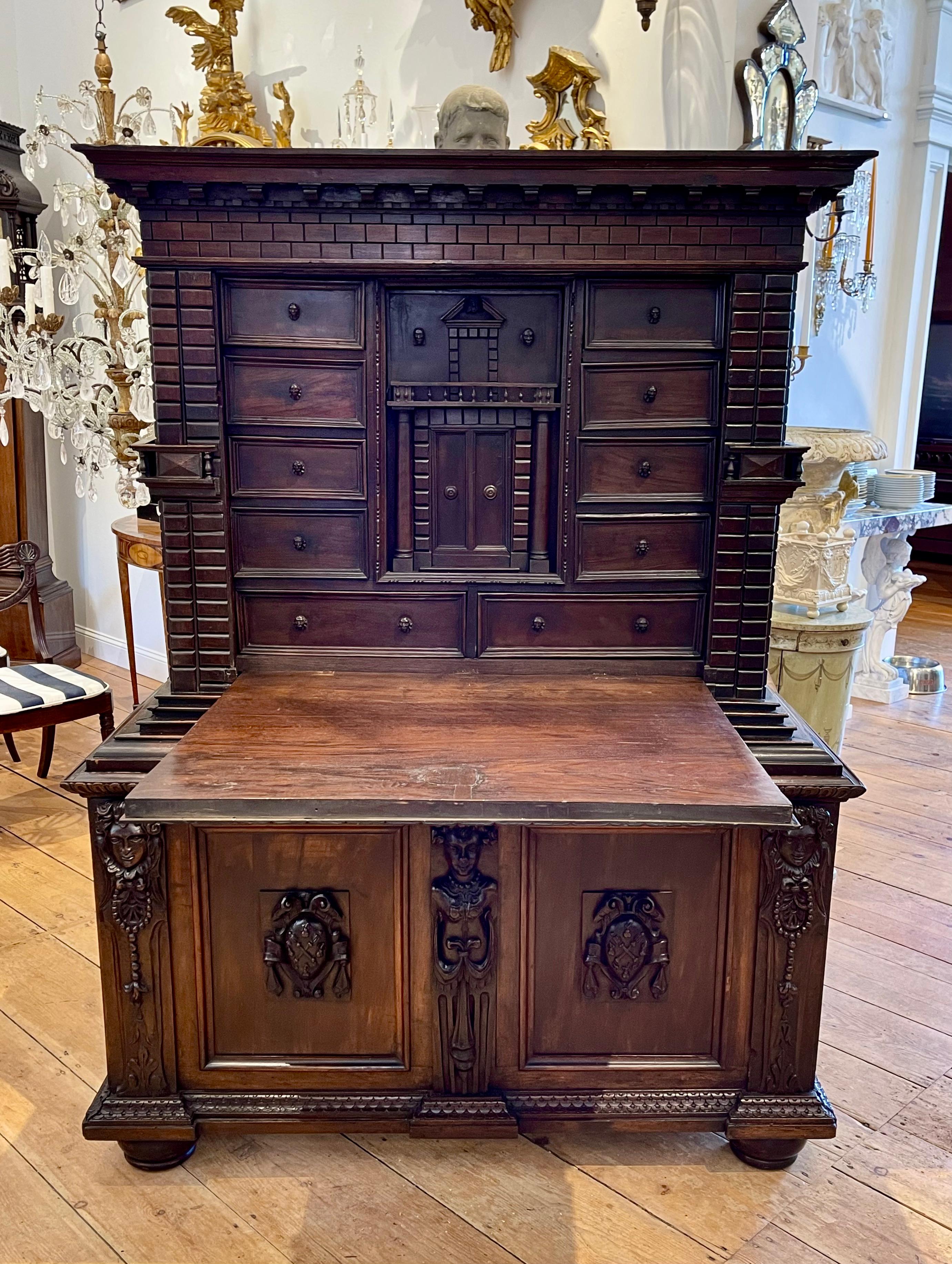 Italian Renaissance Walnut Collector's Cabinet or Vargueno  In Good Condition For Sale In Essex, MA