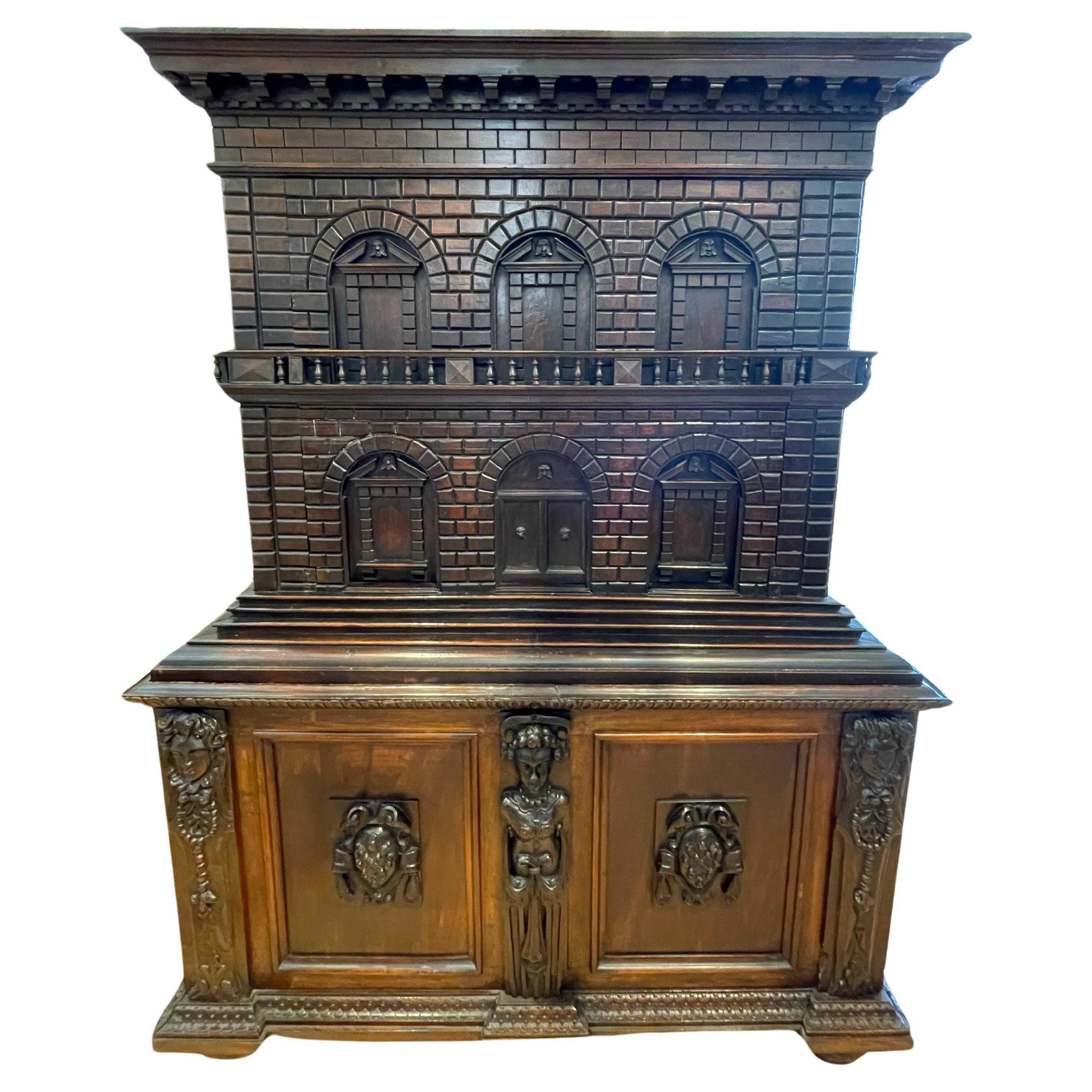 19th Century Italian Renaissance Walnut Collector's Cabinet or Vargueno  For Sale