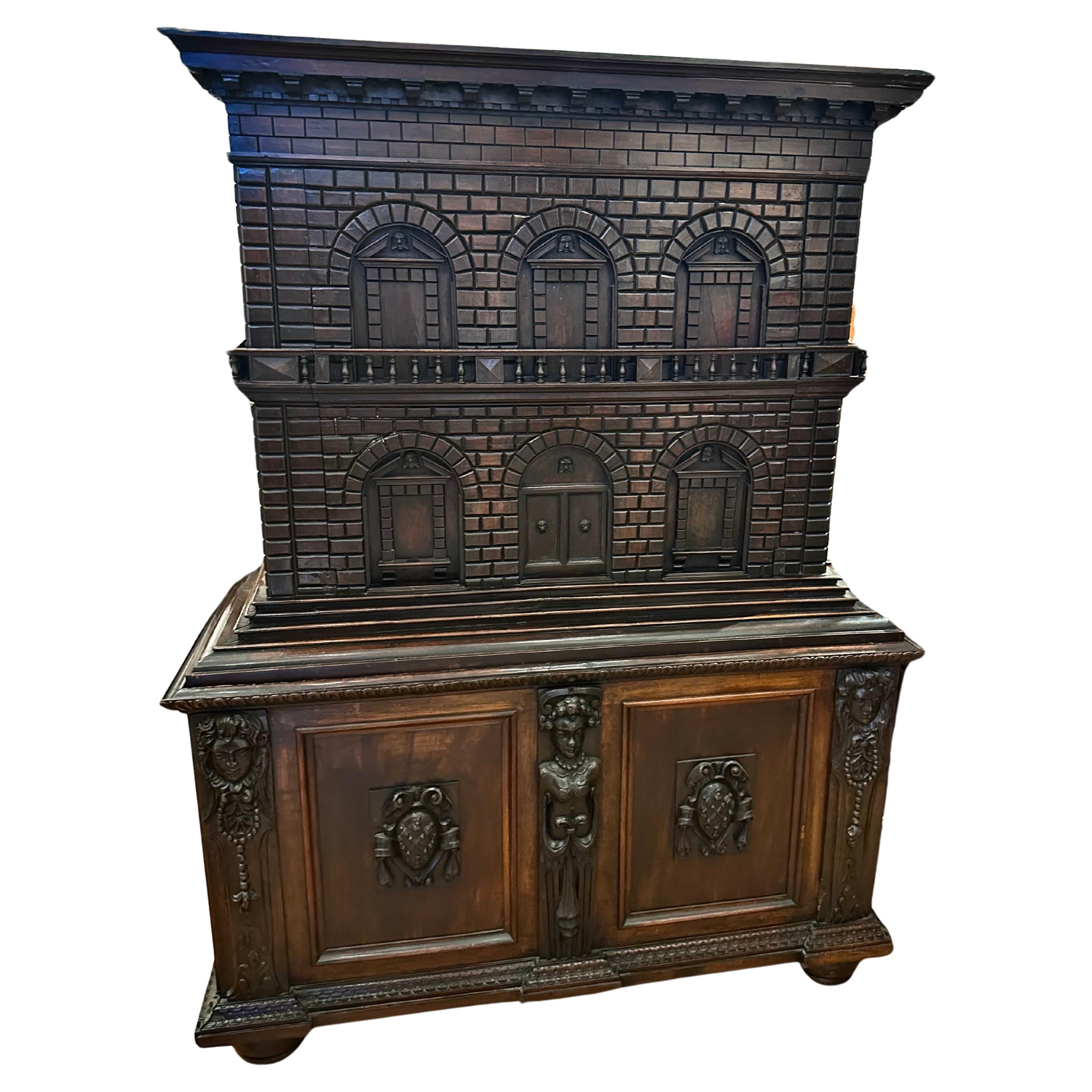 Italian Renaissance Walnut Collector's Cabinet or Vargueno  For Sale