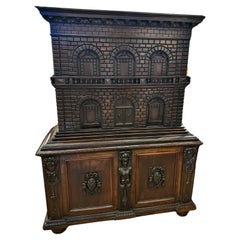 Used Italian Renaissance Walnut Collector's Cabinet or Vargueno 