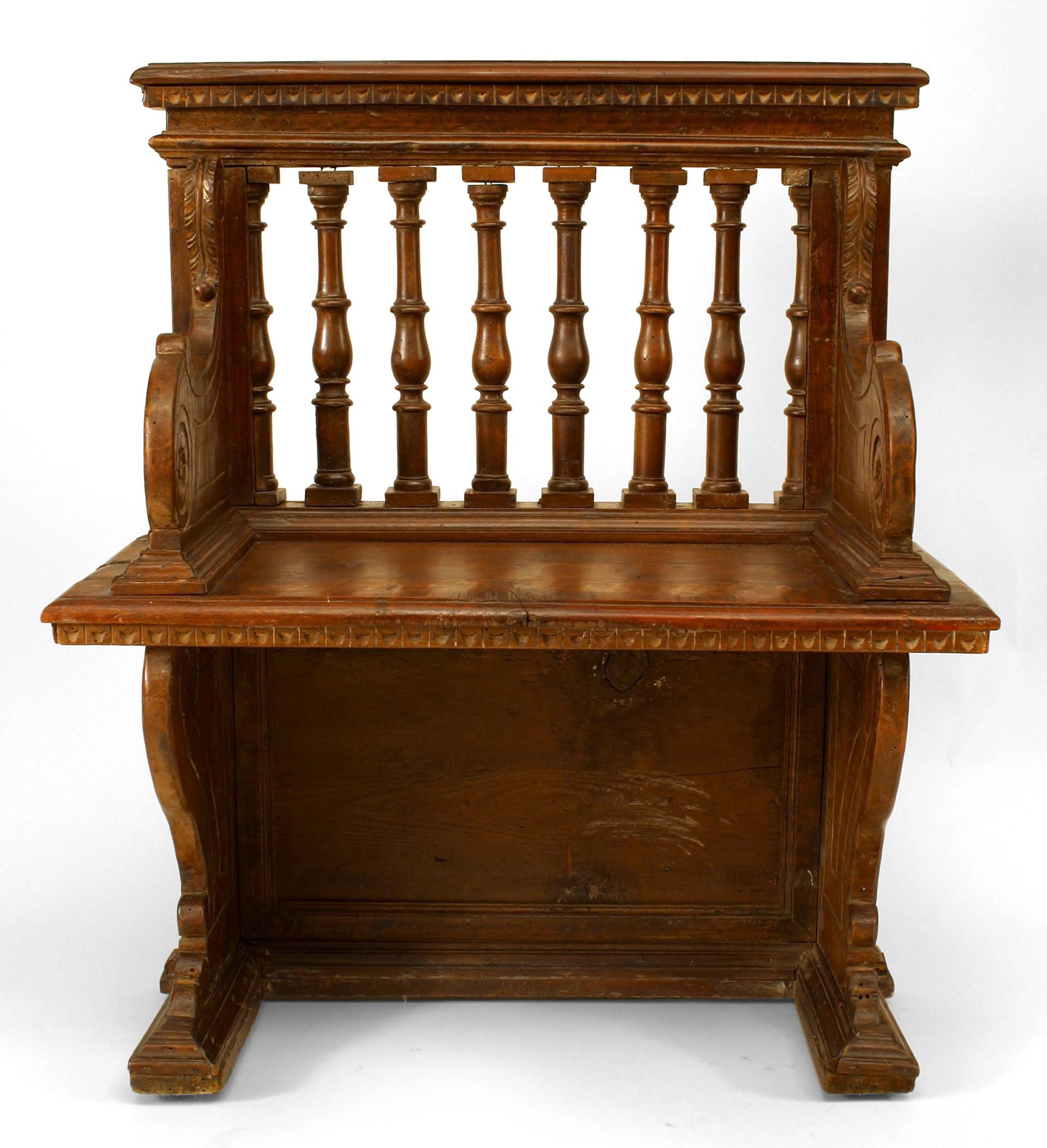 Italian Renaissance Walnut Column Back Benches In Good Condition For Sale In New York, NY