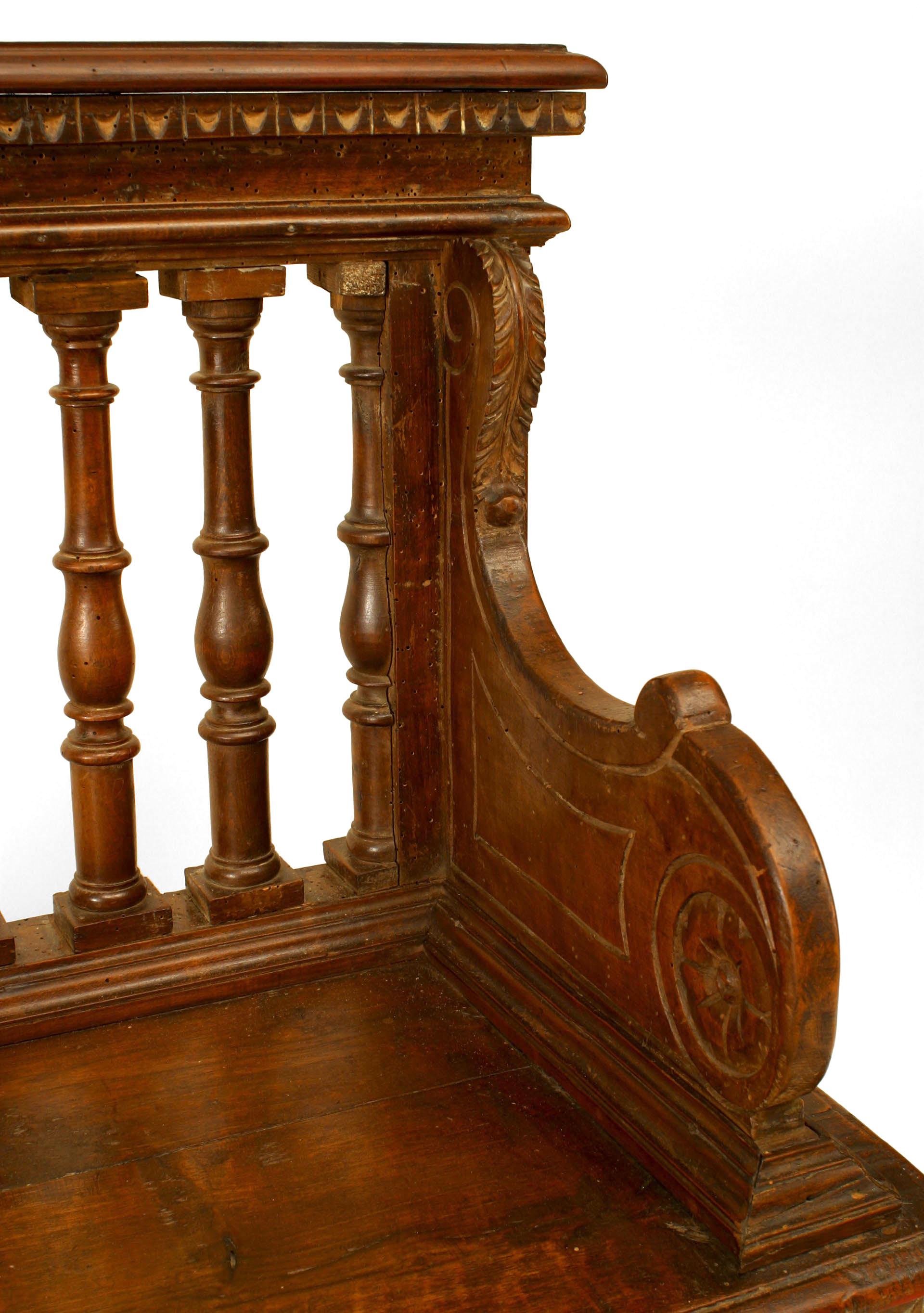 Italian Renaissance Walnut Column Back Benches For Sale 1