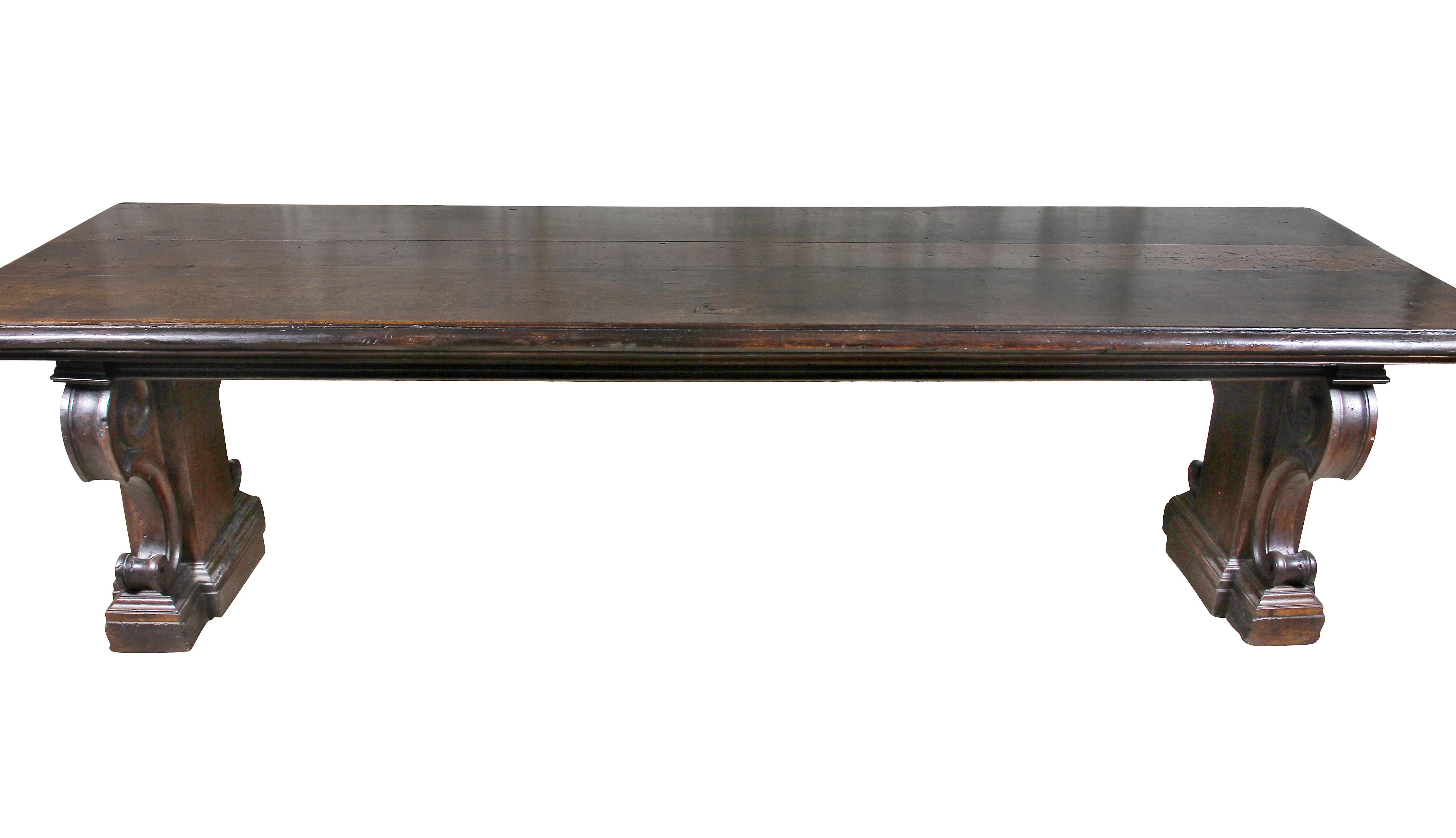 Italian Renaissance Walnut Refectory Table In Good Condition In Essex, MA