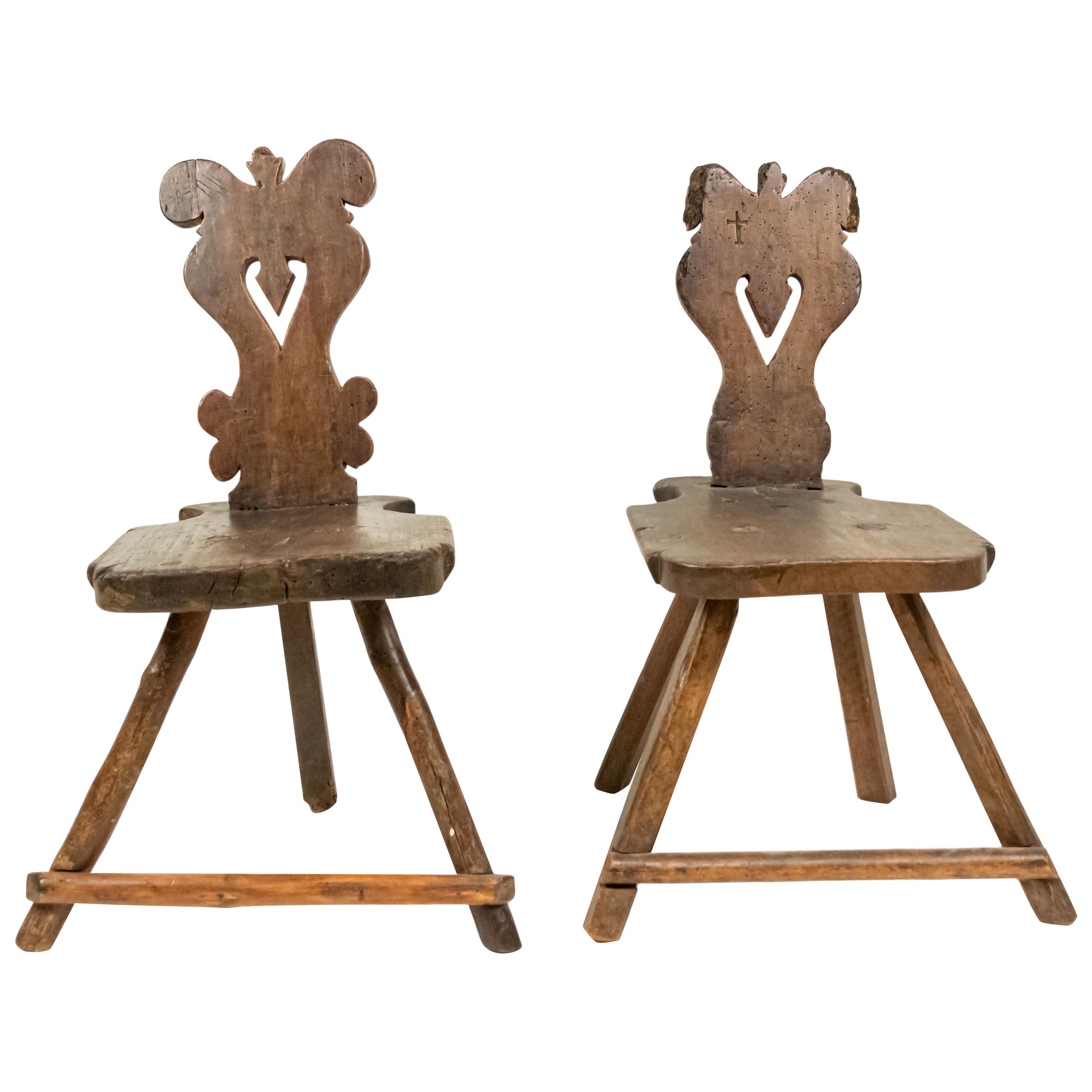 Italian Renaissance Walnut Sgabelli Side Chairs