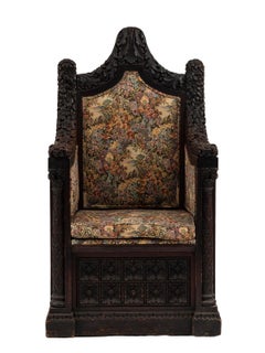 Italian Renaissance Walnut Tapestry Throne Chair